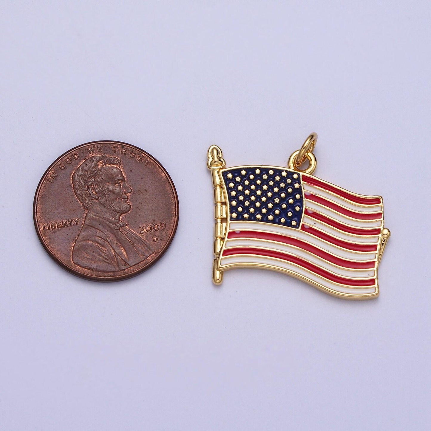 Gold american flag charm with enamel, united states patriotic vote presidential 4th of july inspired for necklace bracelet earring e436