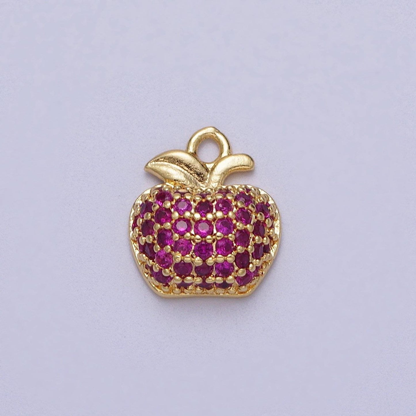 Fuchsia micro paved cz apple fruit gold charm foodie charm for teacher appreciation gift idea jewelry necklace bracelet earring supply e432