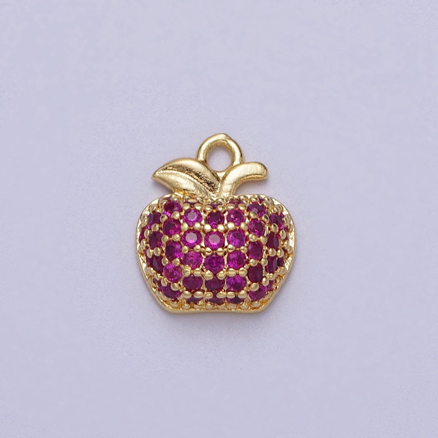 Fuchsia micro paved cz apple fruit gold charm foodie charm for teacher appreciation gift idea jewelry necklace bracelet earring supply e432