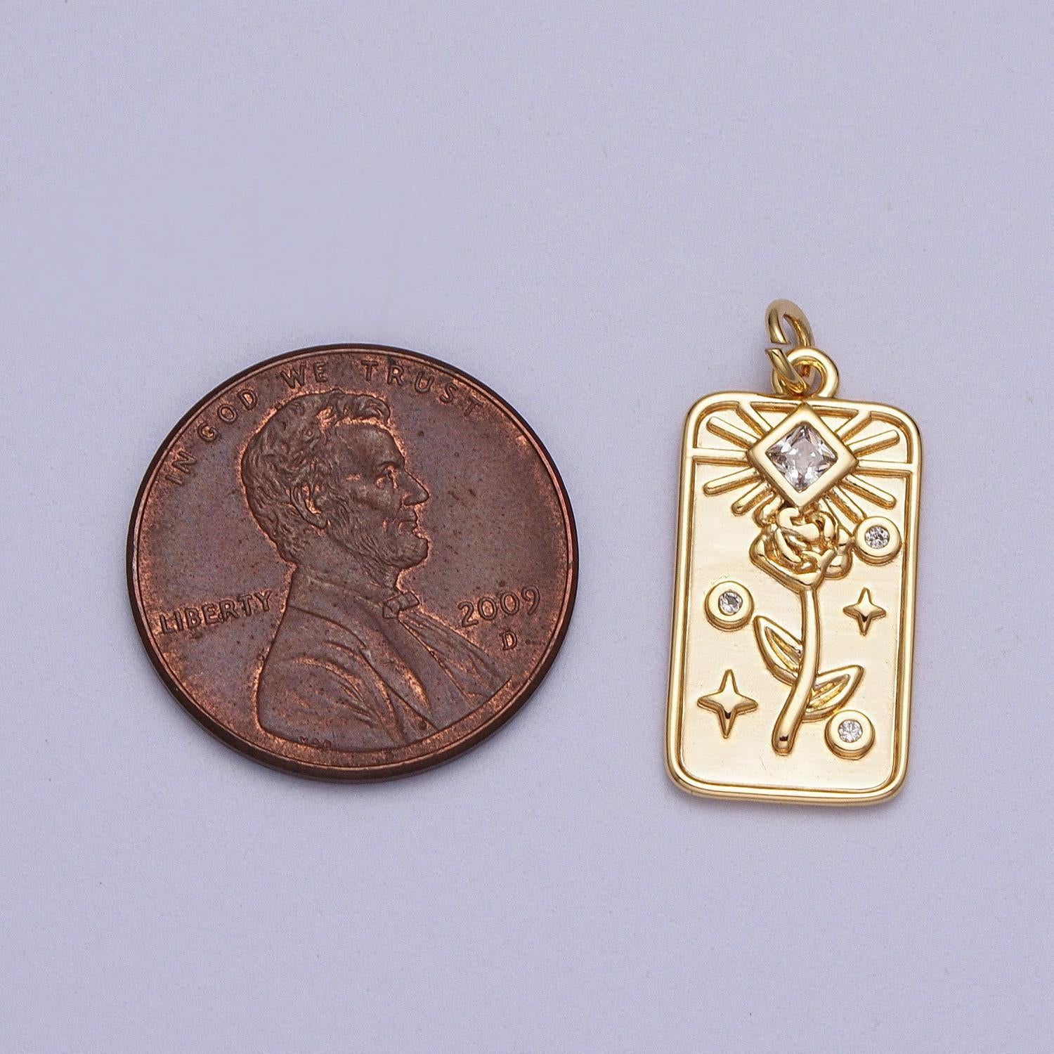 Gold rose tarot tag charm for add on pendant for necklace bracelet e428