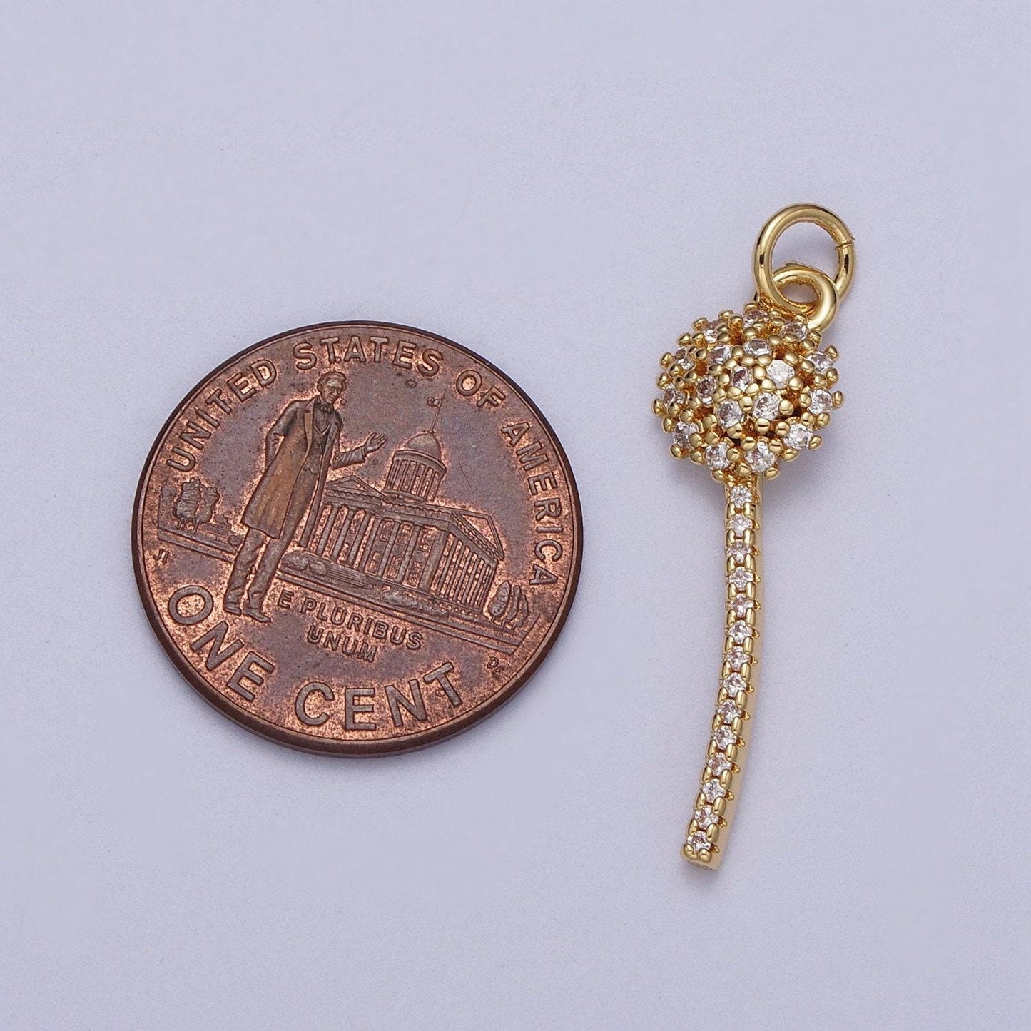 Dainty micro paved dandelion charm wish flower pendant clear cz gold charm e-399