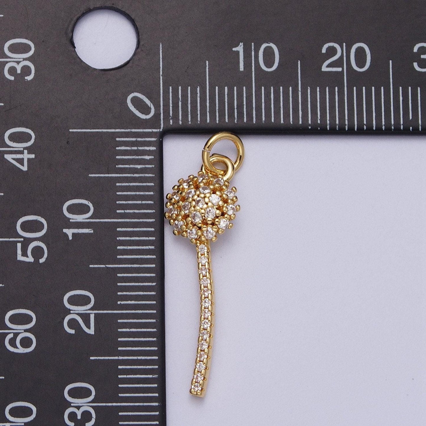 Dainty micro paved dandelion charm wish flower pendant clear cz gold charm e-399