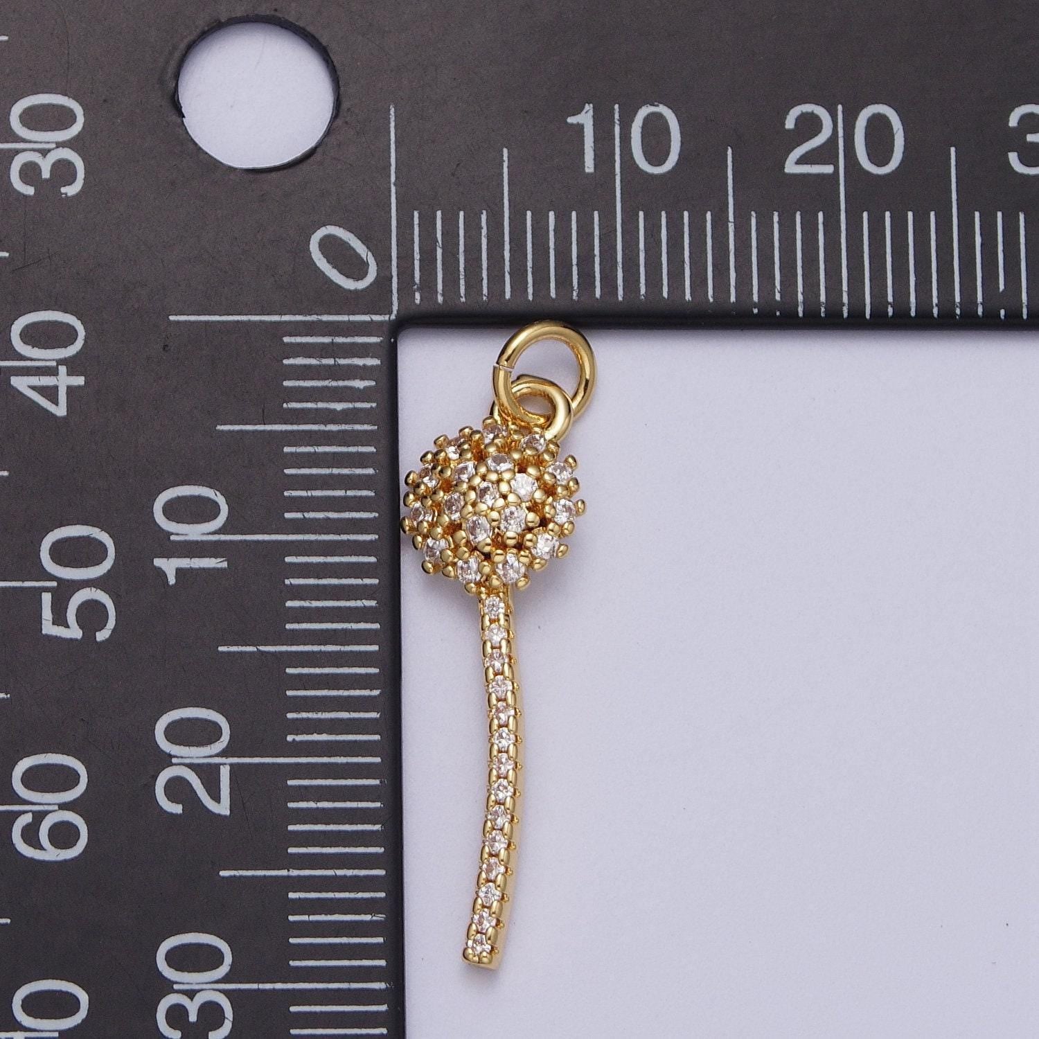 Dainty micro paved dandelion charm wish flower pendant clear cz gold charm e-399