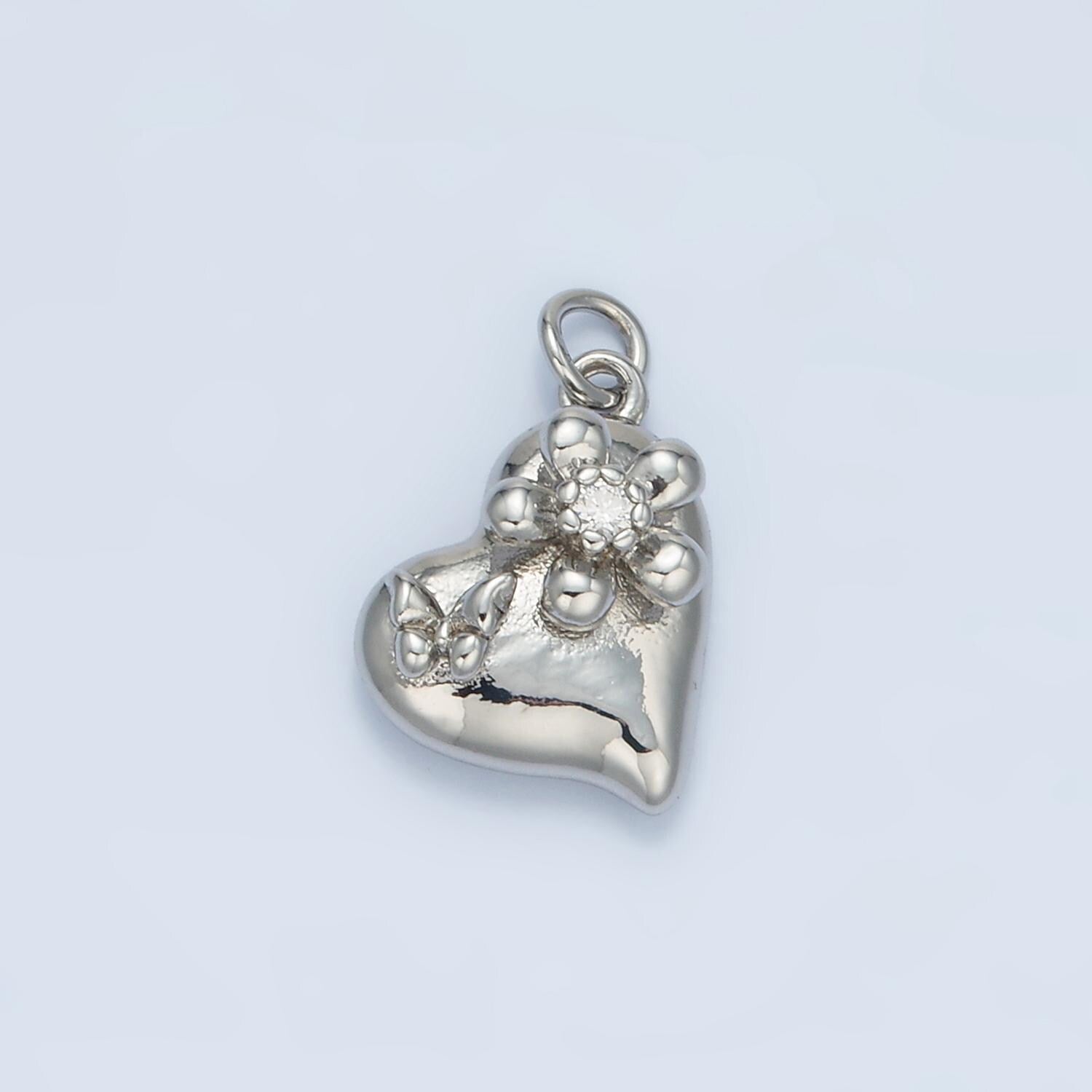 Small heart with butterfly and cz flower charm in gold & silver | e-395