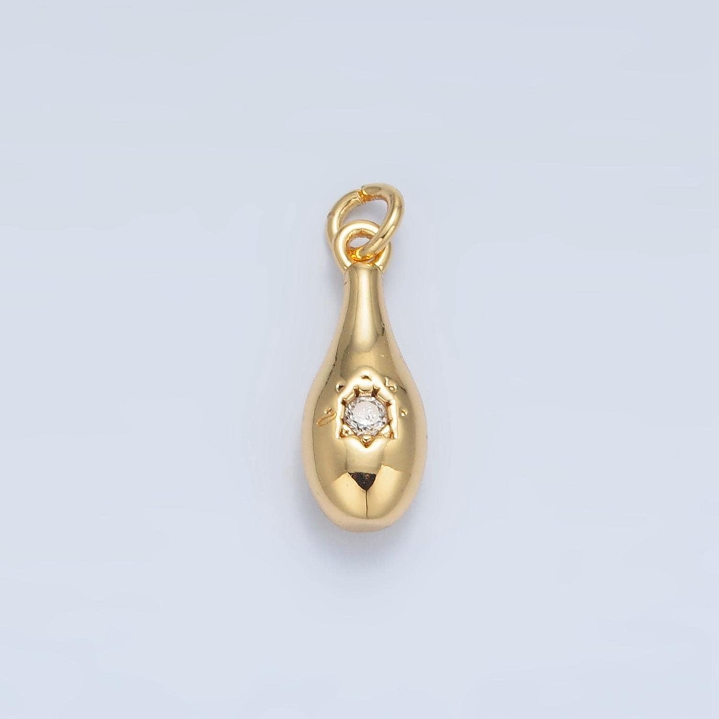 24k gold filled teardrop center cz paved charm in gold & silver | e-394