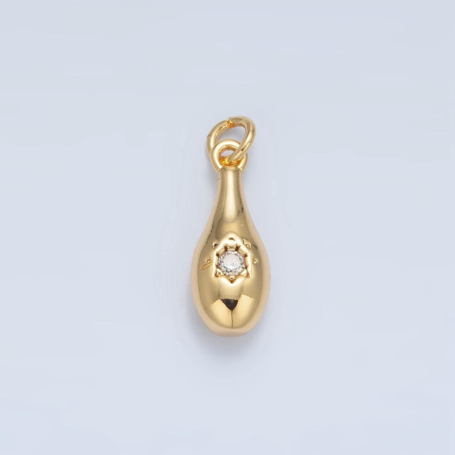 24k gold filled teardrop center cz paved charm in gold & silver | e-394