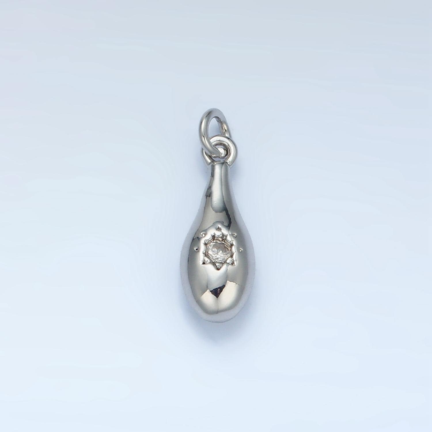 24k gold filled teardrop center cz paved charm in gold & silver | e-394