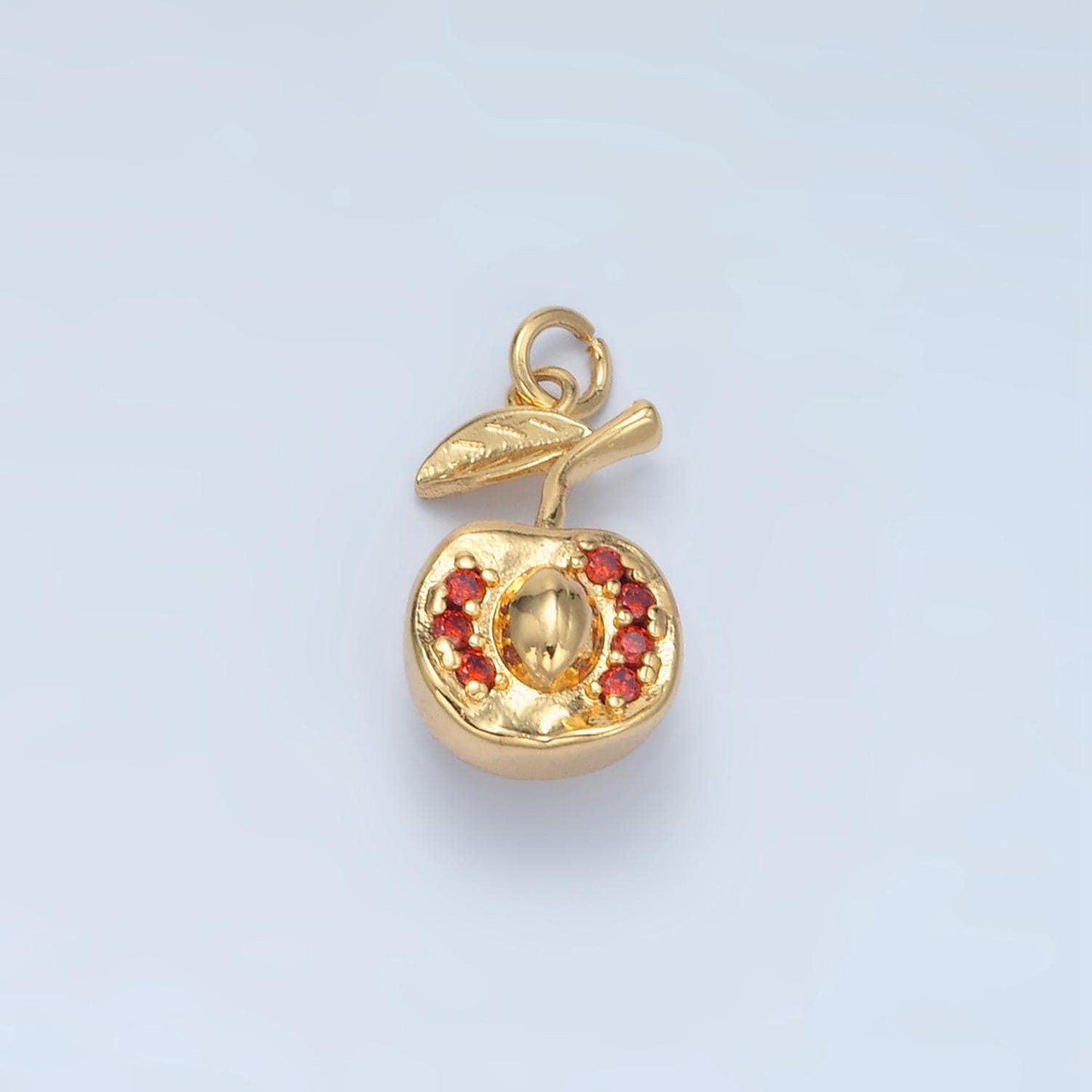 Silver & gold halve cut apple, red cz fruit charm | e-393