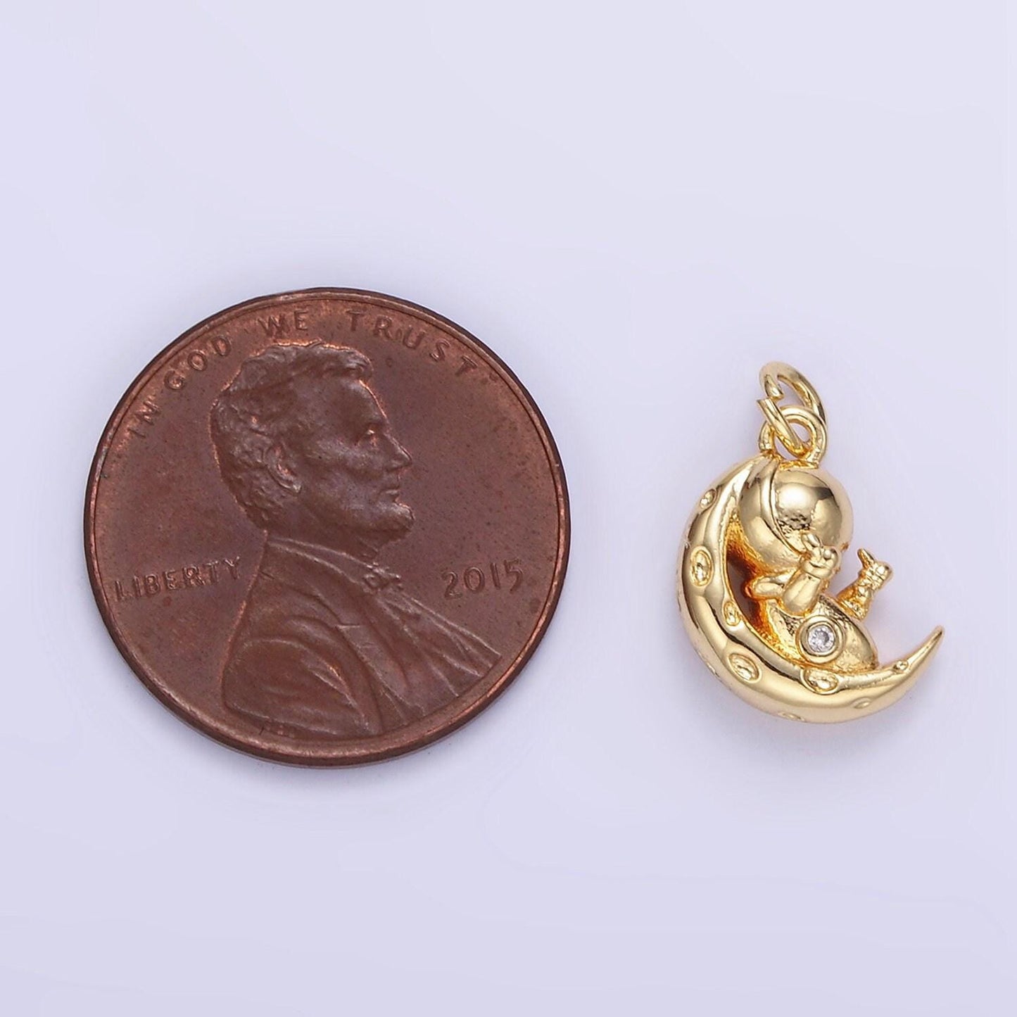 Mini gold filled astronaut charm crescent moon space pendant fuck you astronaut charm pendant for bracelet necklace earring component e389