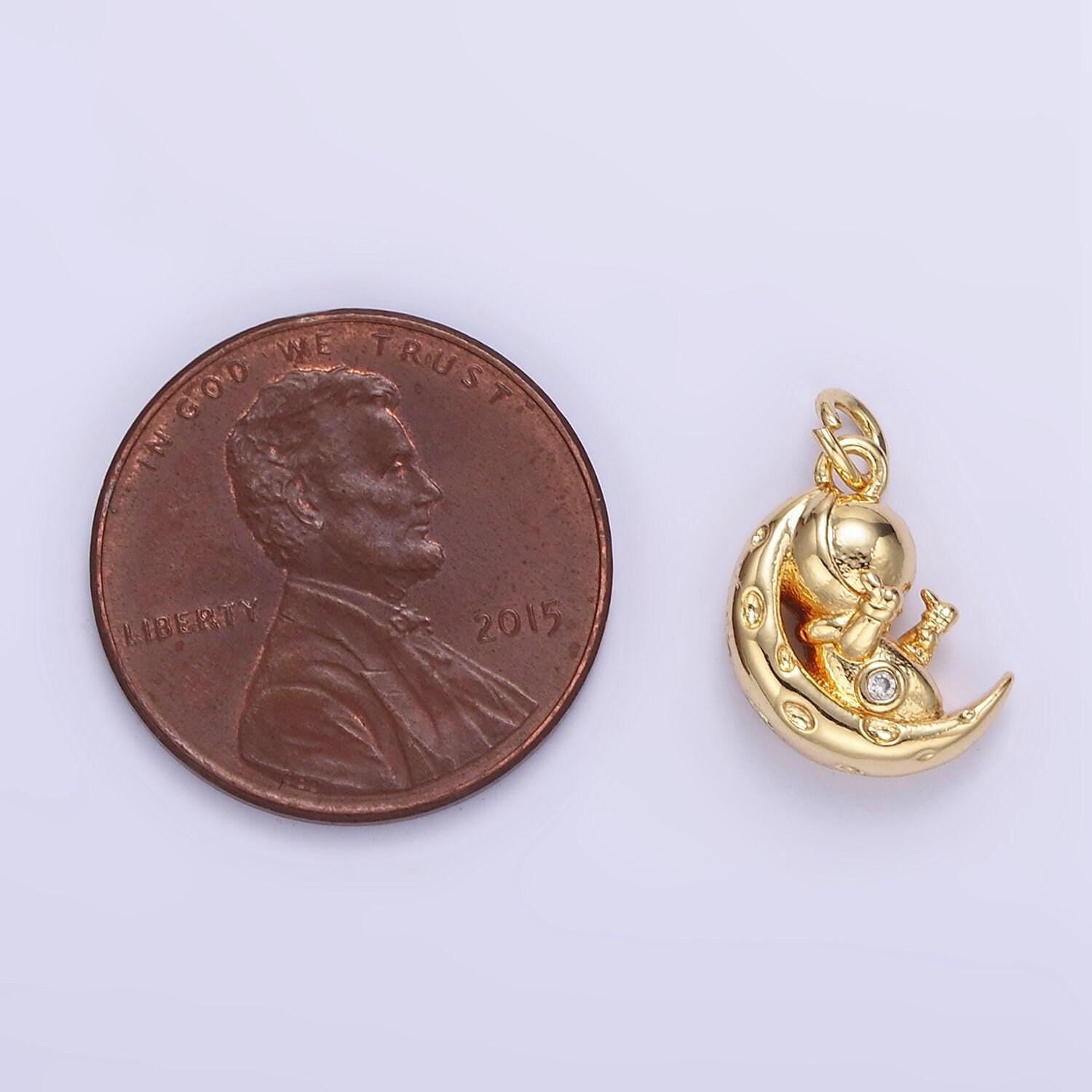Mini gold filled astronaut charm crescent moon space pendant fuck you astronaut charm pendant for bracelet necklace earring component e389