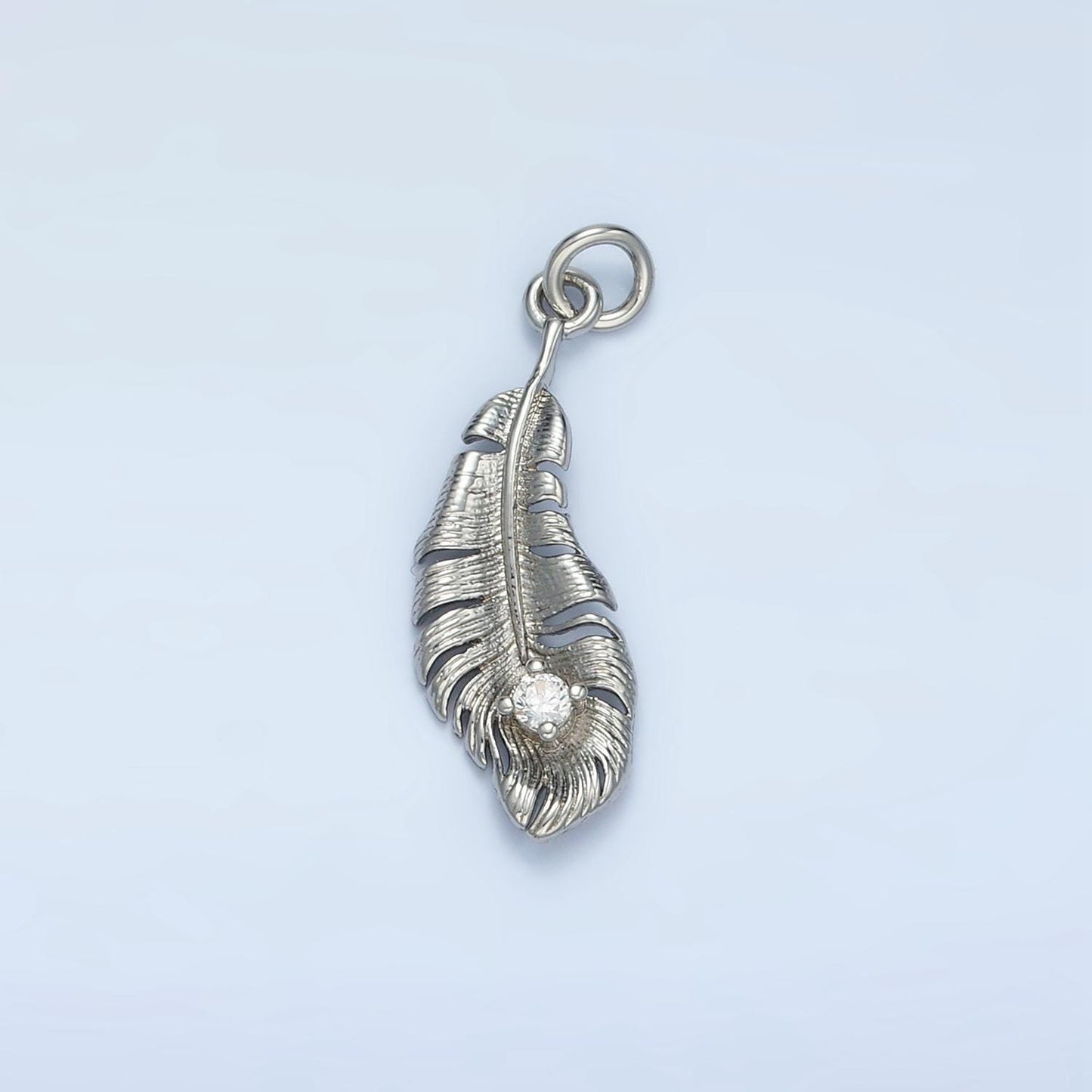 Bird feather cz paved in gold & silver dangle charm | e-383