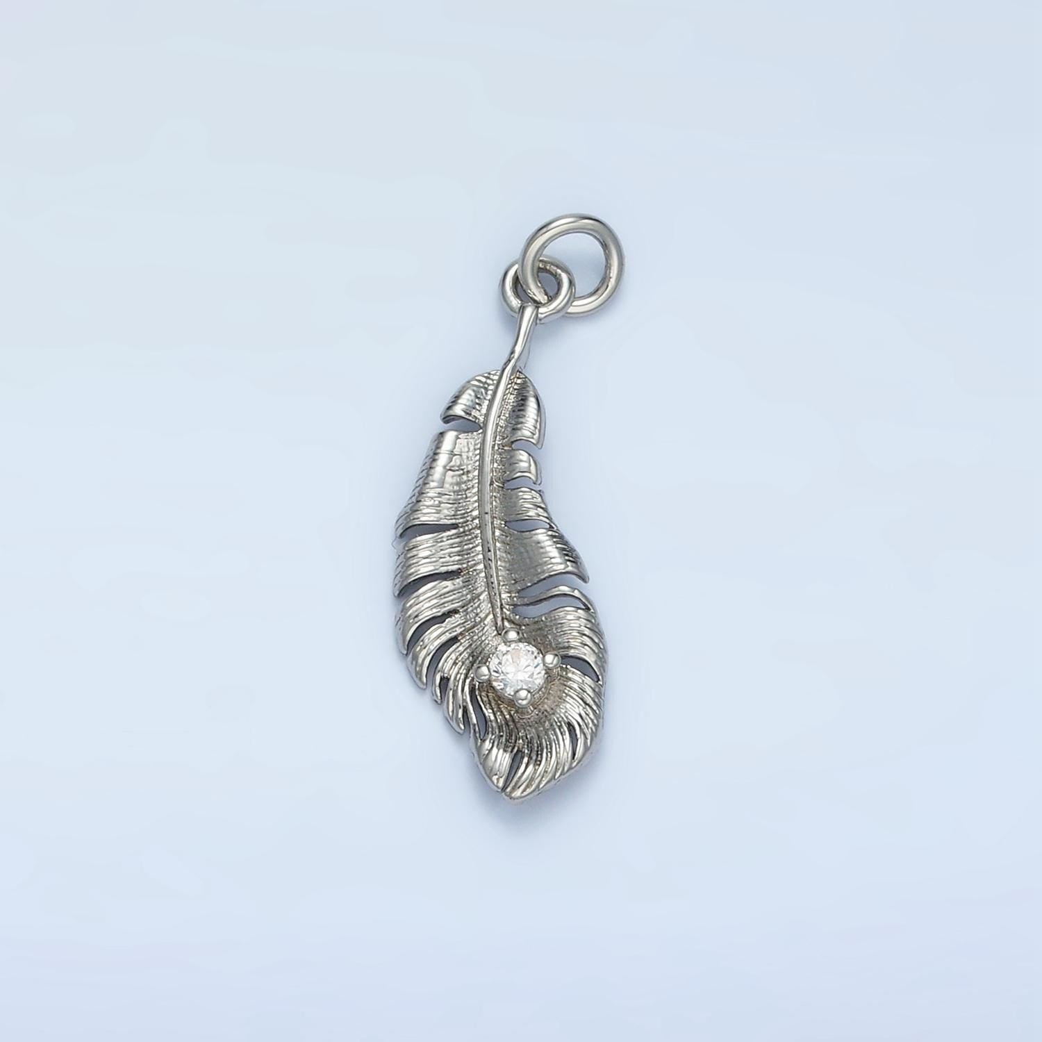 Bird feather cz paved in gold & silver dangle charm | e-383