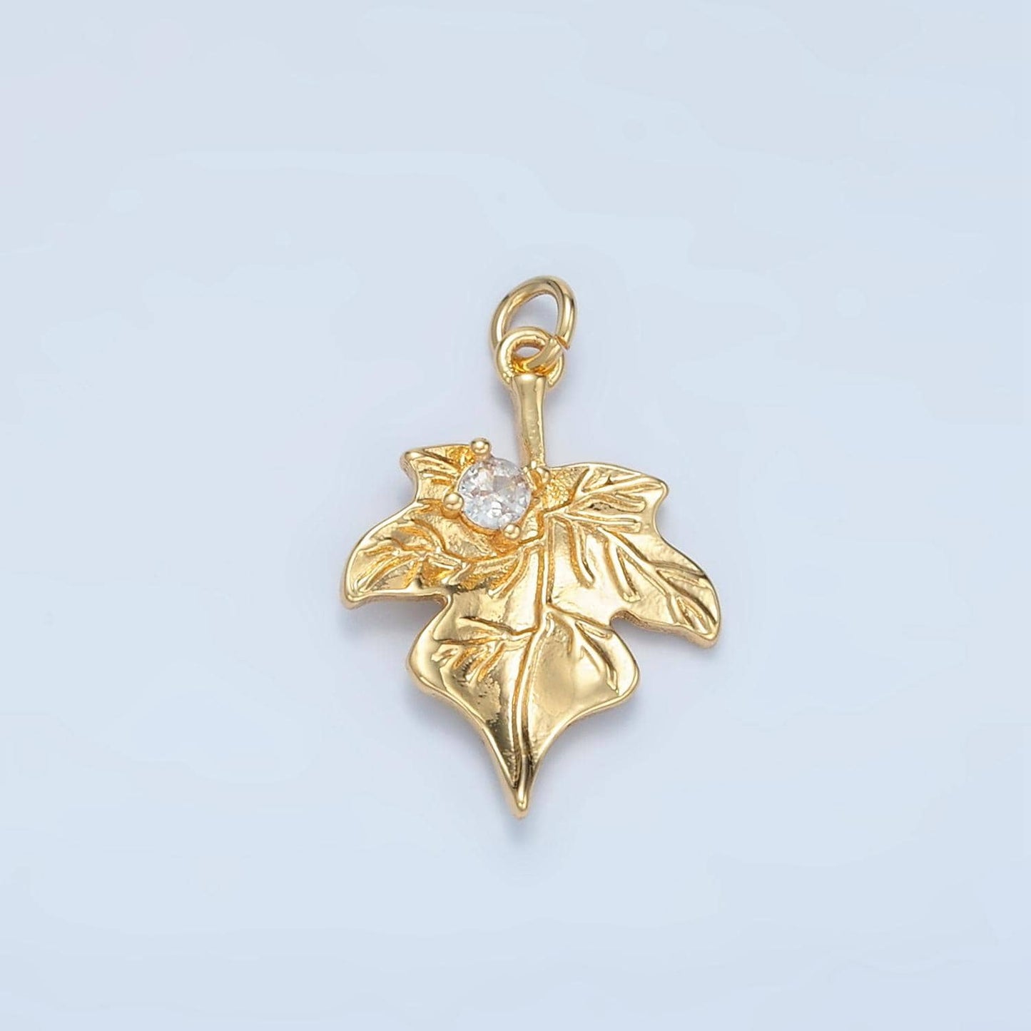 Autumn fall leaves cz paved nature 24k gold filled charm gold & silver | e-376