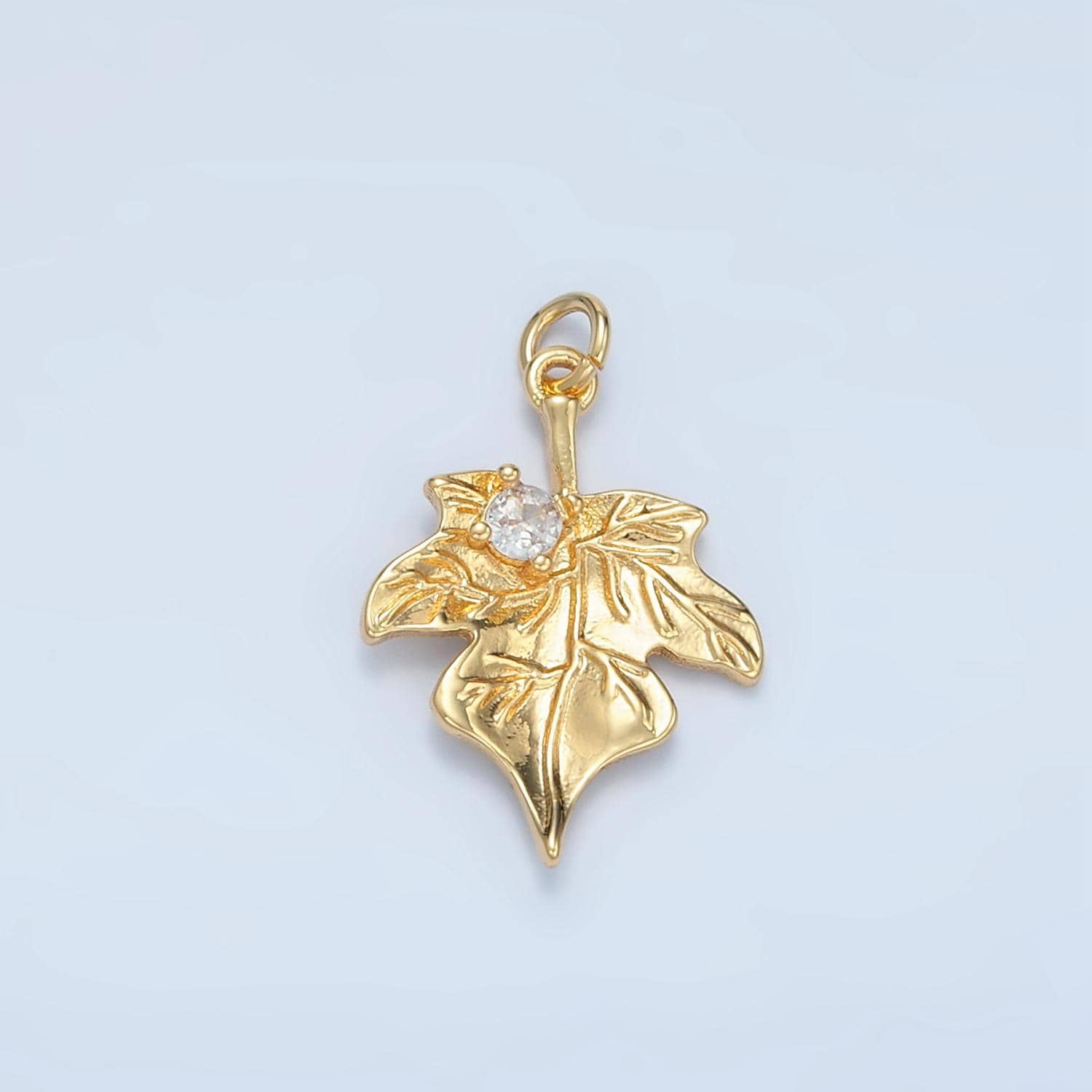 Autumn fall leaves cz paved nature 24k gold filled charm gold & silver | e-376