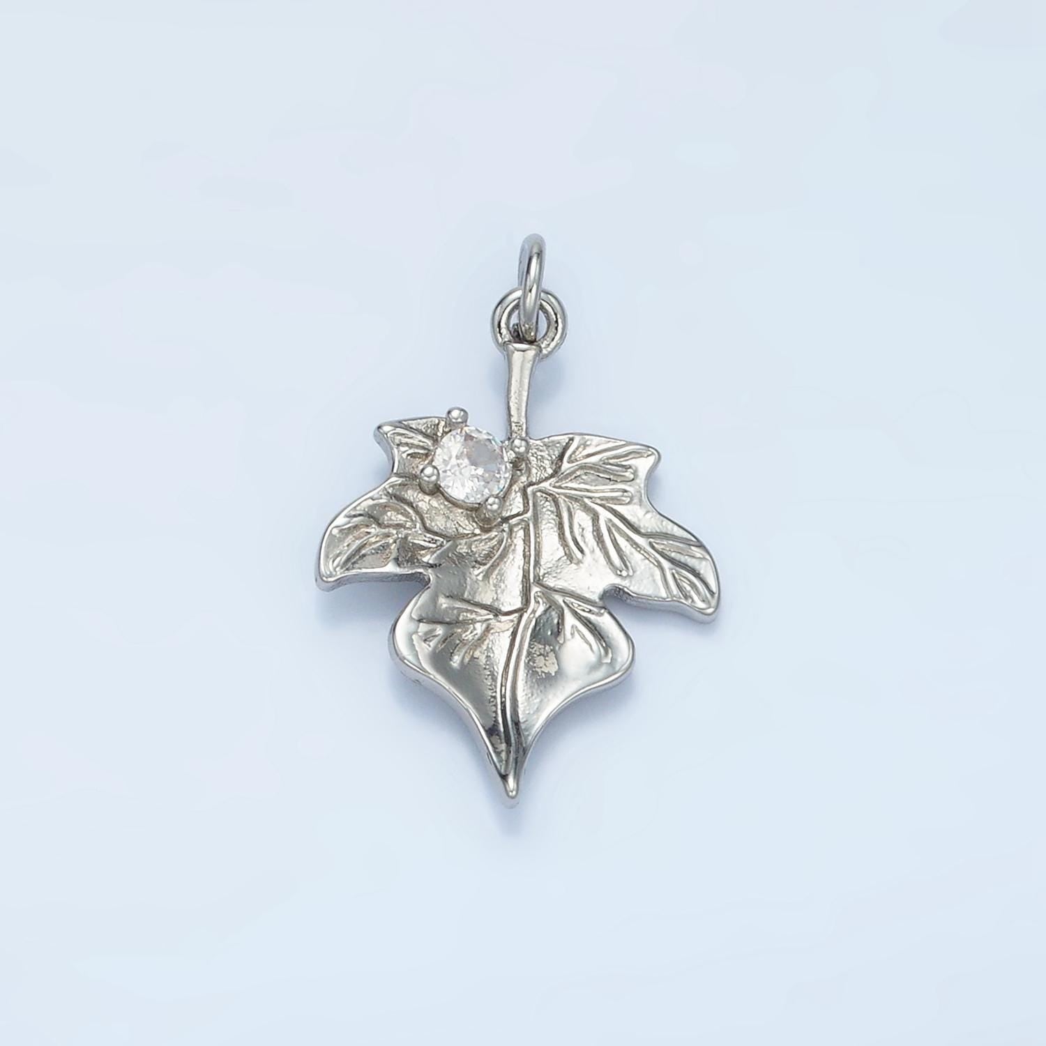 Autumn fall leaves cz paved nature 24k gold filled charm gold & silver | e-376