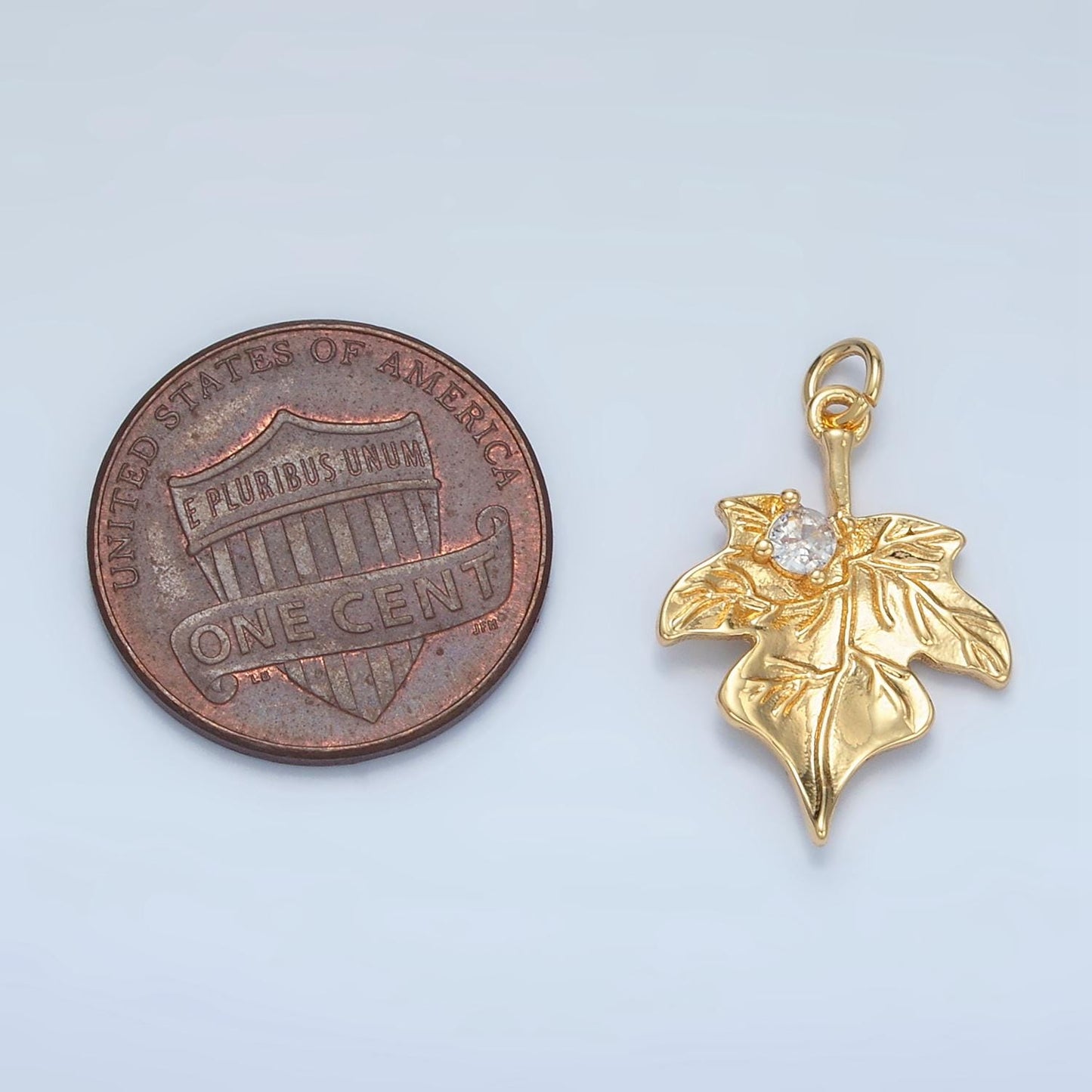 Autumn fall leaves cz paved nature 24k gold filled charm gold & silver | e-376