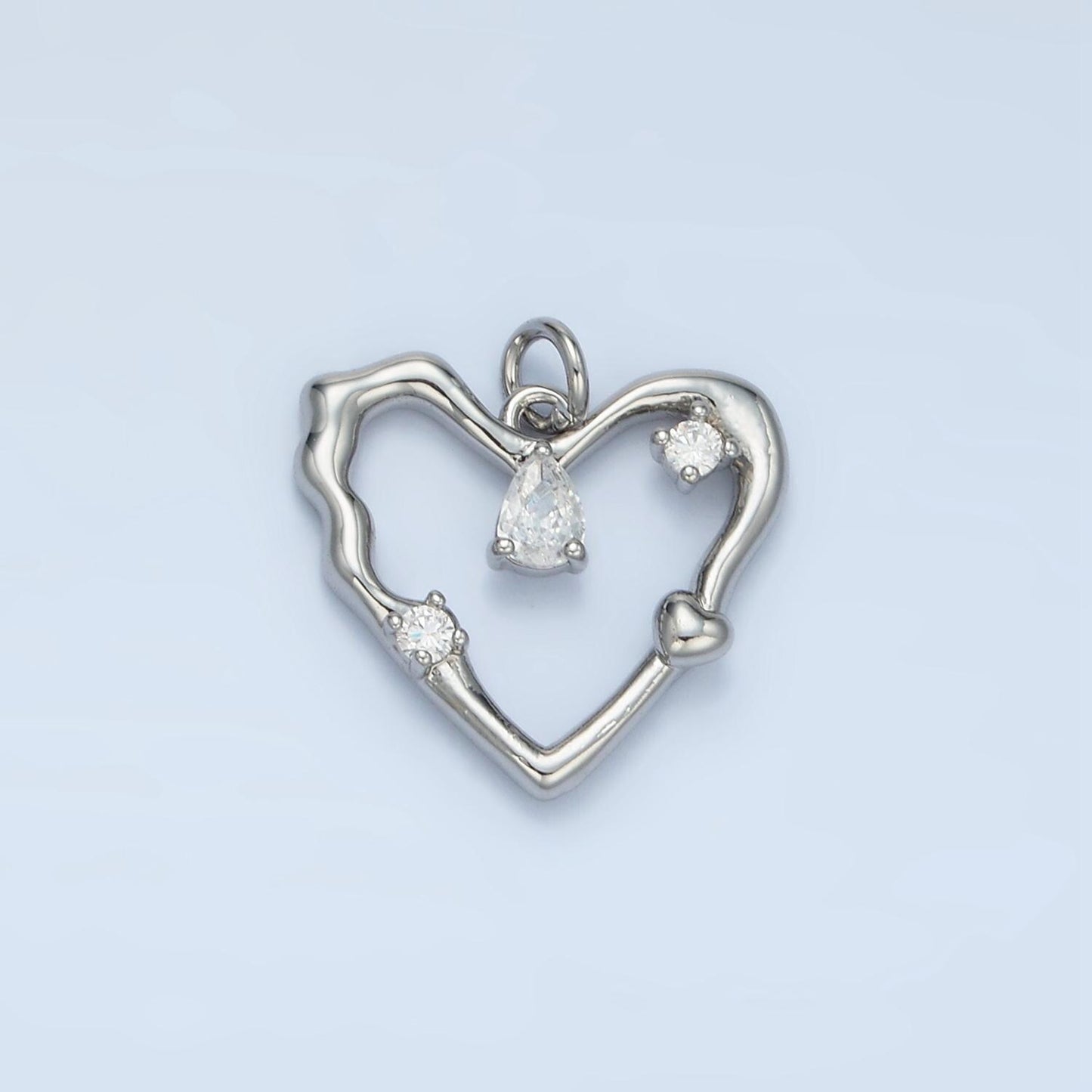 Open heart abstract cz in gold & silver love charms | e-374