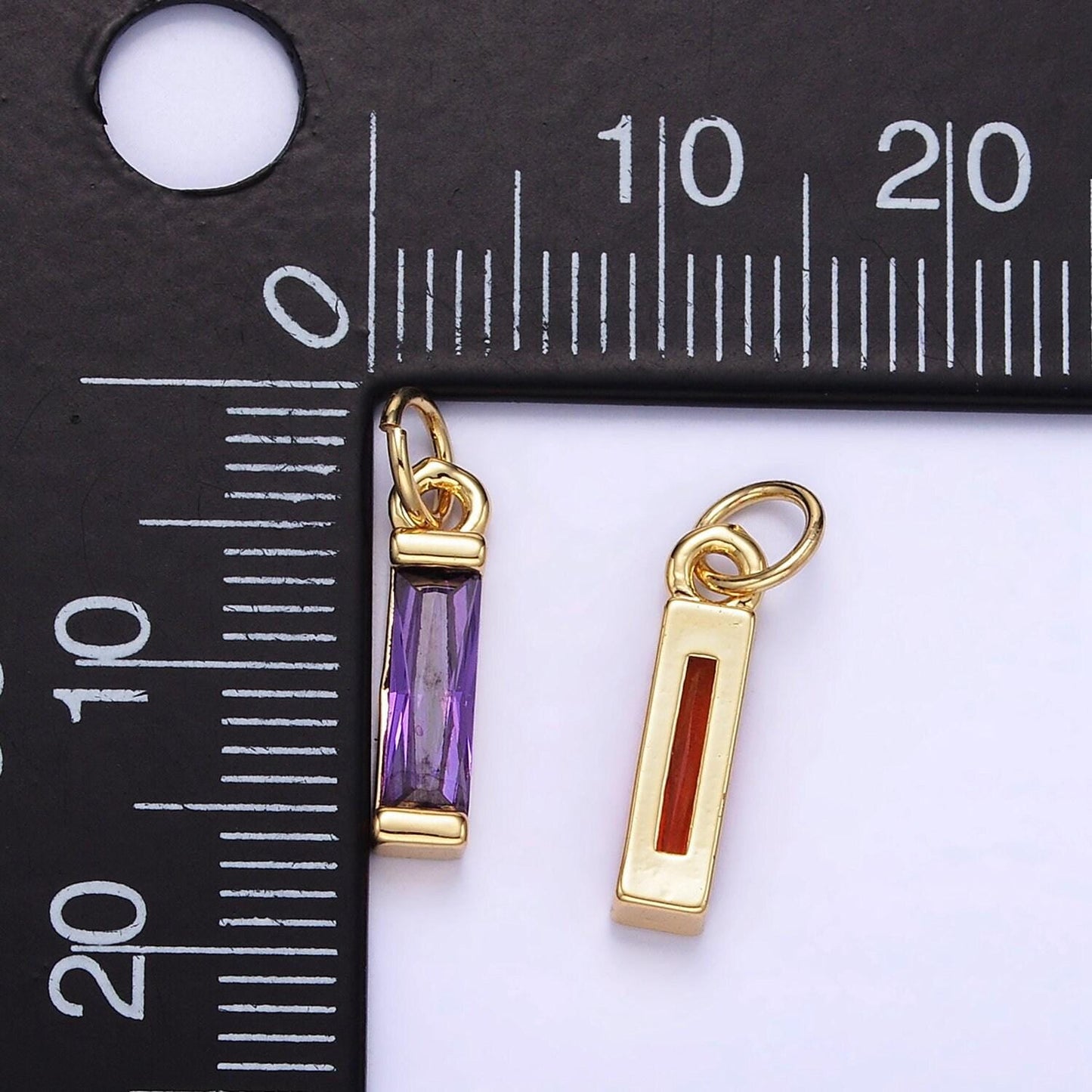 24k gold filled cz micro pave baguette birthstone charm, mini birthstone charm add on charm for bracelet necklace earring supply e358