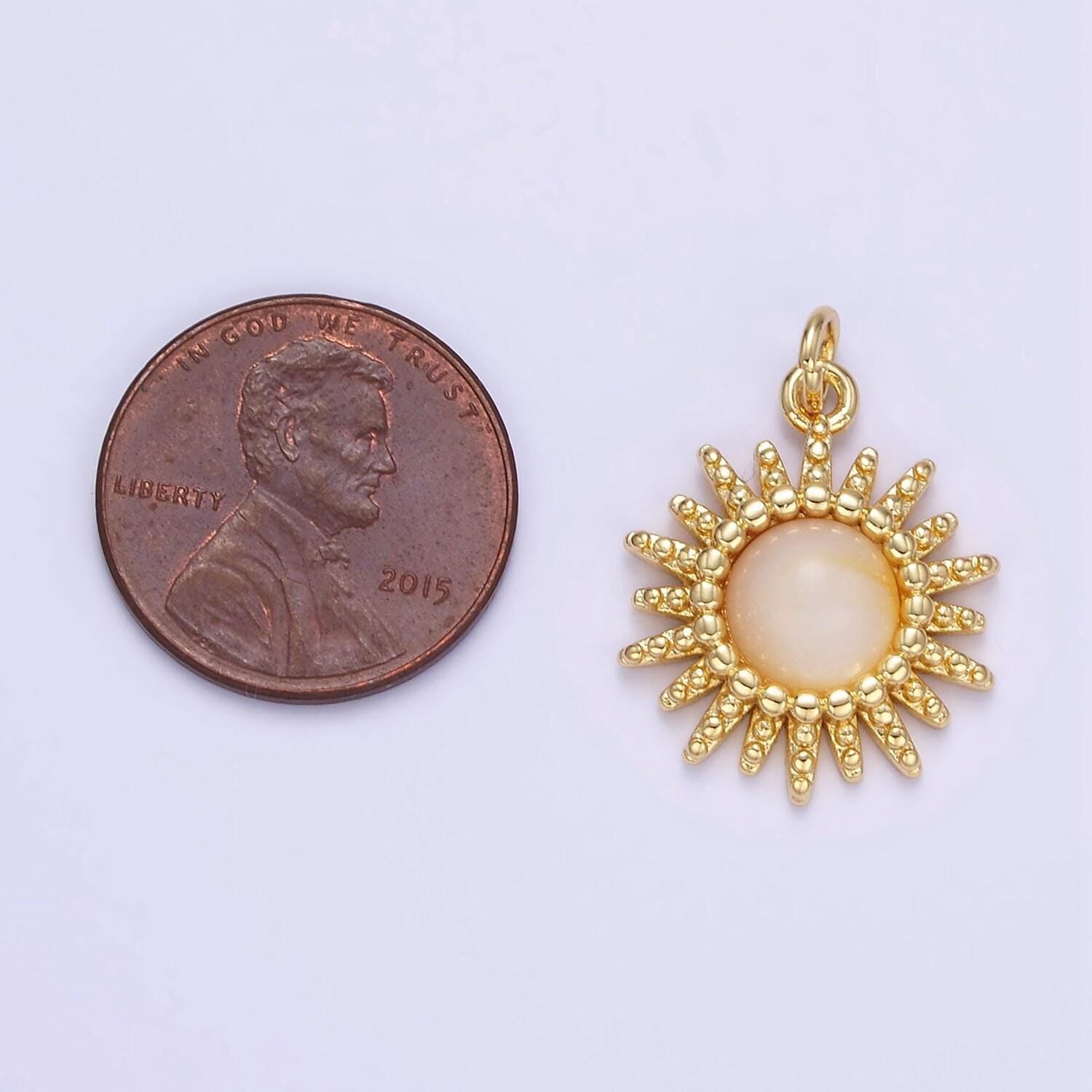 14k gold filled shell pearl sun charm small celestial pendant bracelet necklace charm | e355