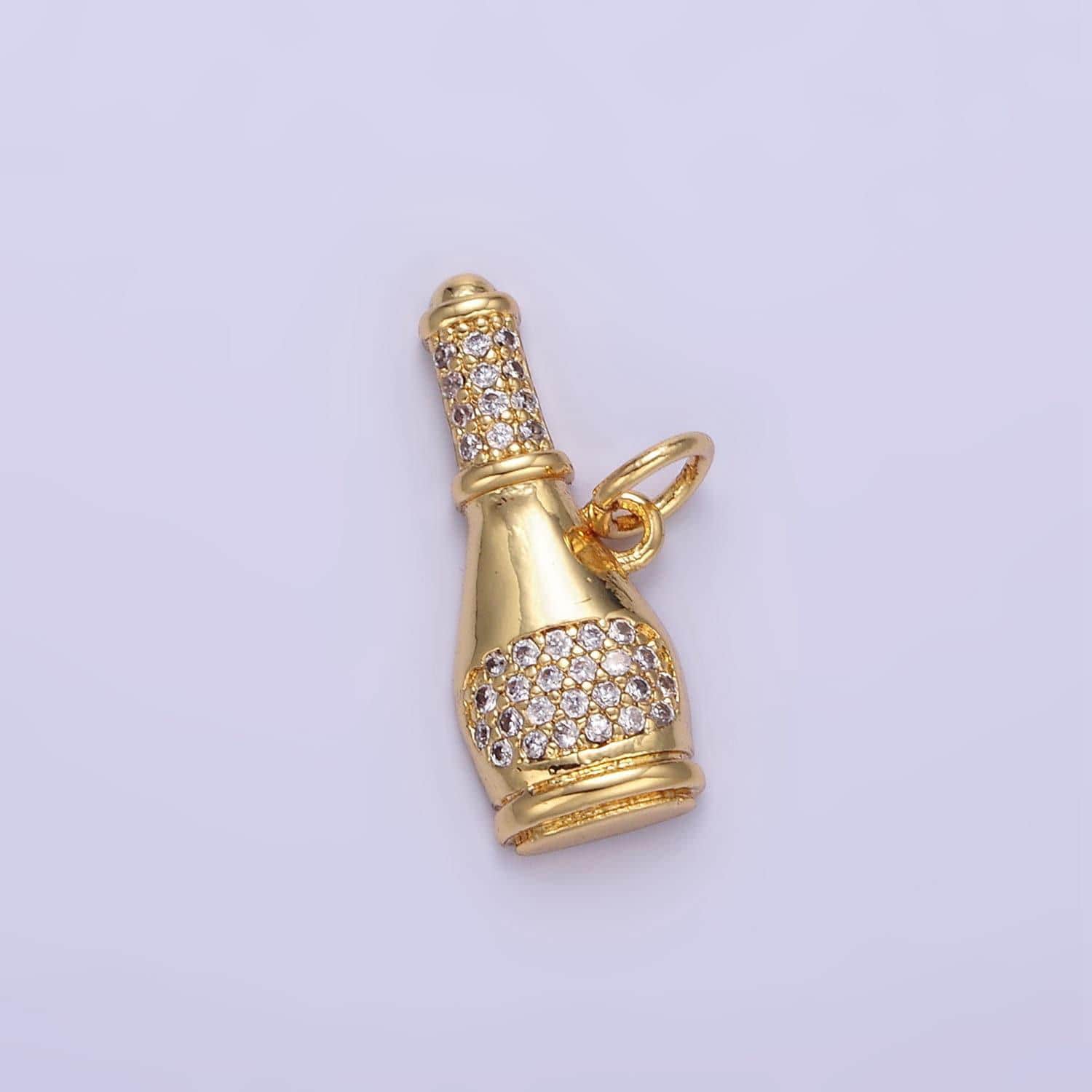 Dainty wine bottle charm gold gold cz drop charm pendant, minimalist jewelry making e350