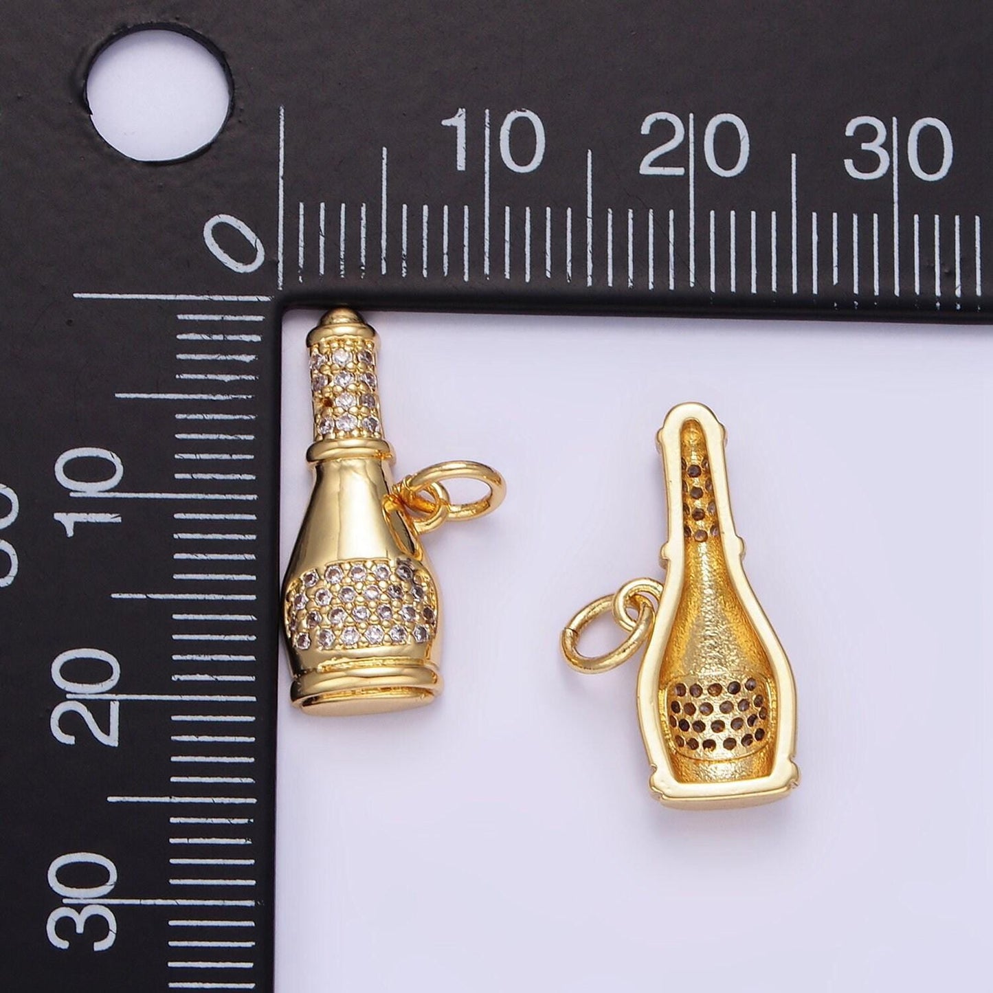 Dainty wine bottle charm gold gold cz drop charm pendant, minimalist jewelry making e350