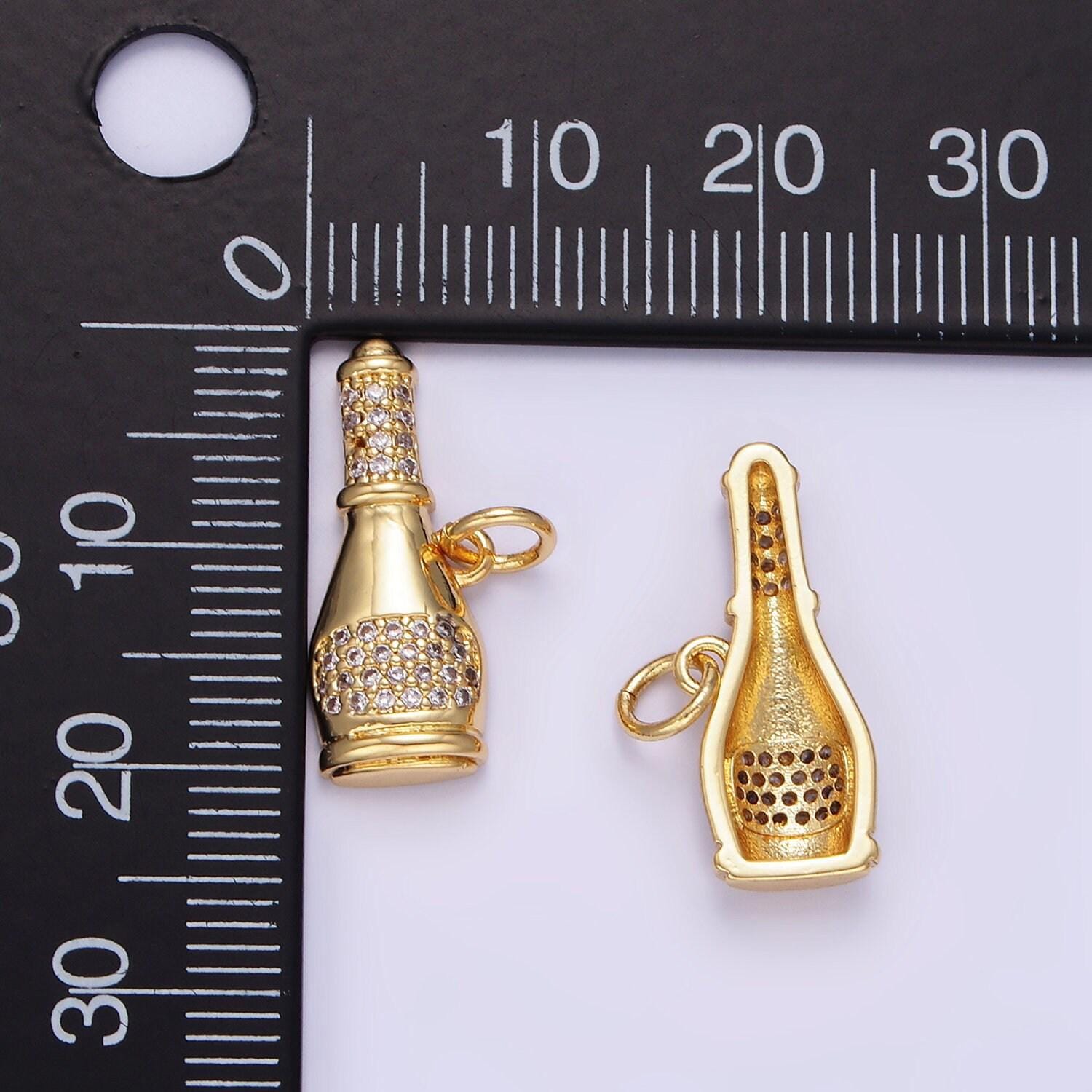 Dainty wine bottle charm gold gold cz drop charm pendant, minimalist jewelry making e350