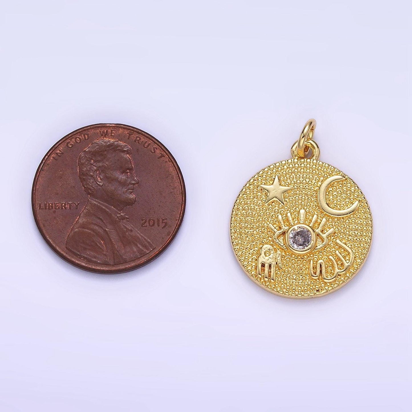 Dainty good luck medallion charm 24k gold filled pendant for necklace bracelet component supply evil eye moon star hamsa hand cz e347