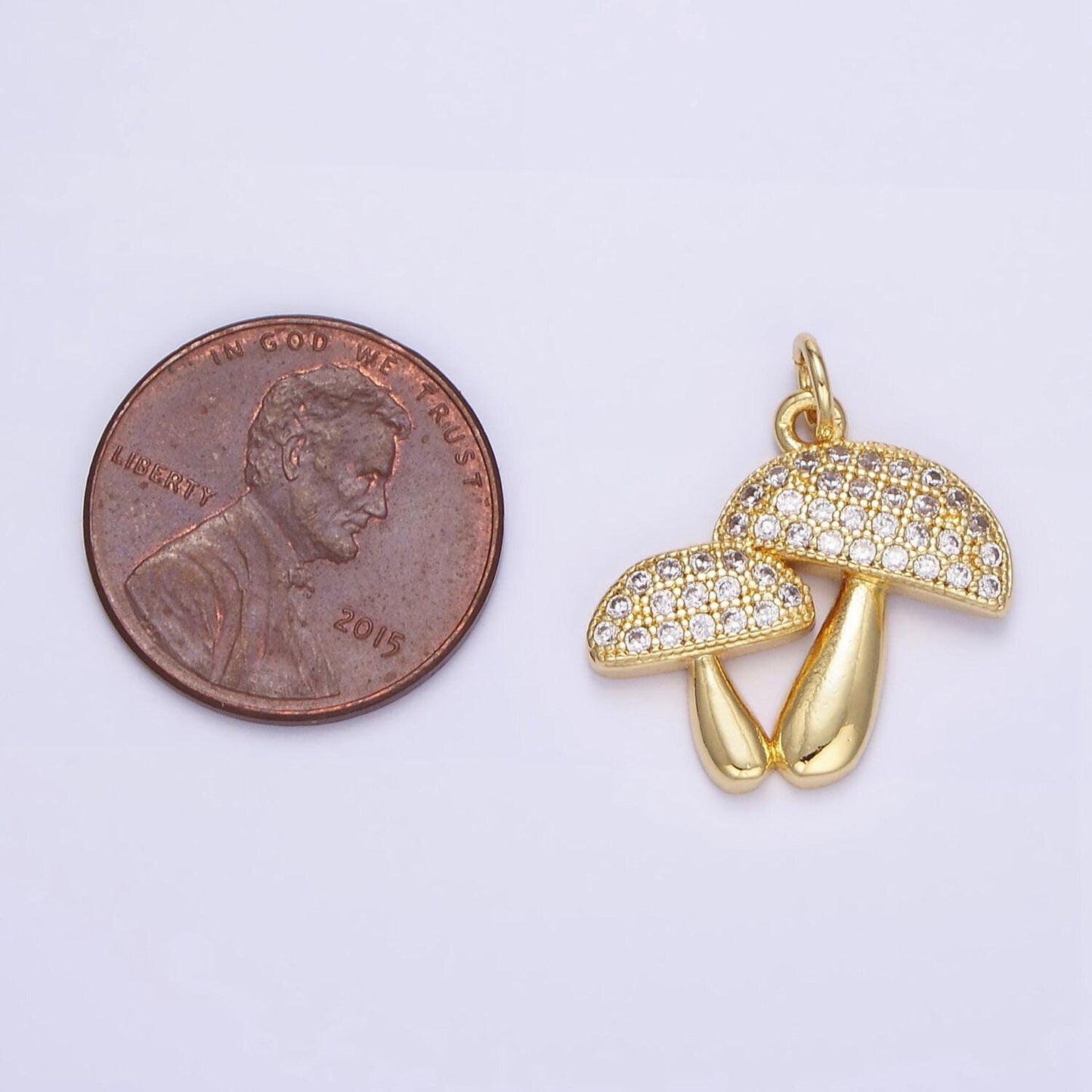 Cute golden mushrooms charm, micro pave cz charm, dainty pendant gold shroomie charm for jewelry making e345