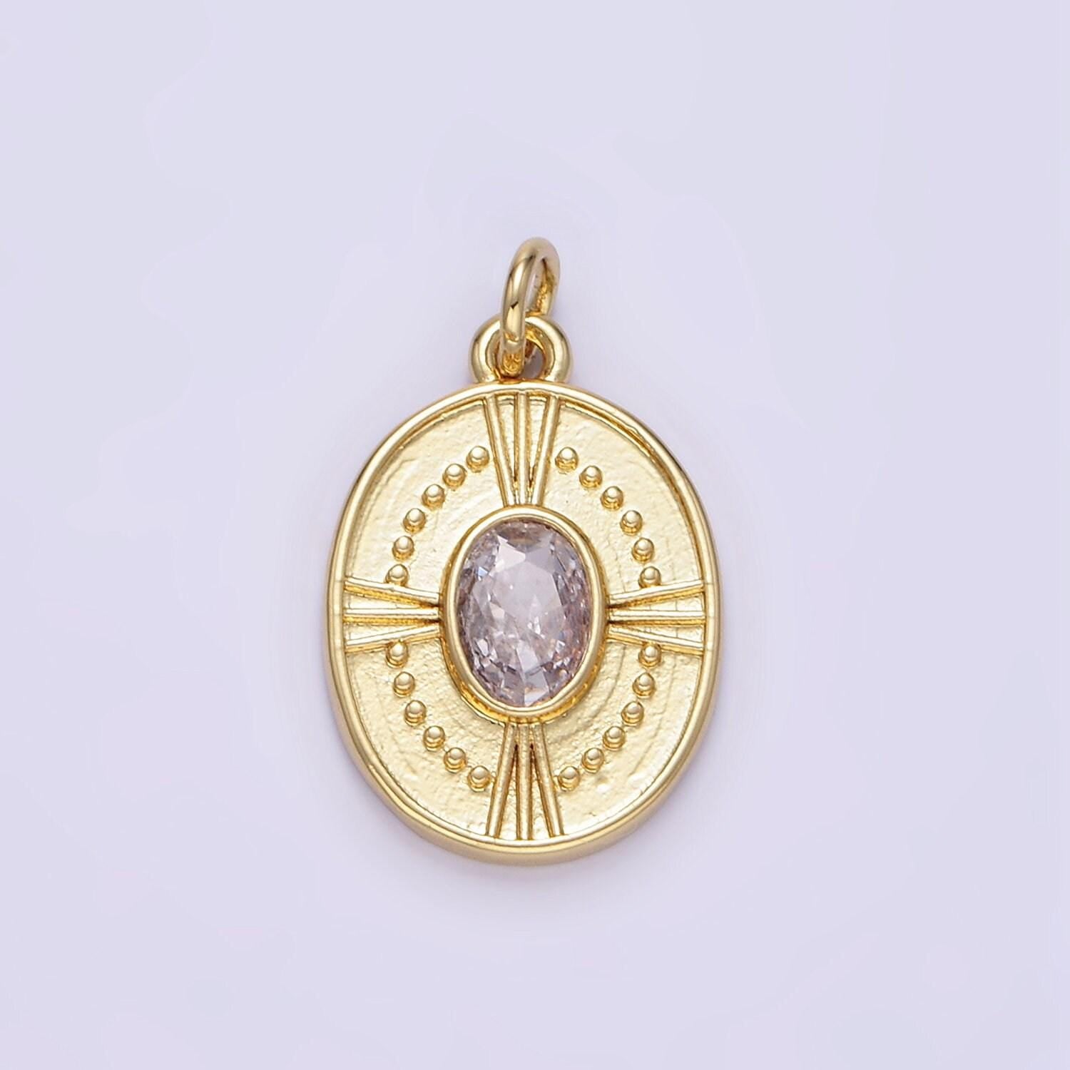 Dainty 18k gold filled oval pendant clear cz oval charm for bracelet necklace component e344