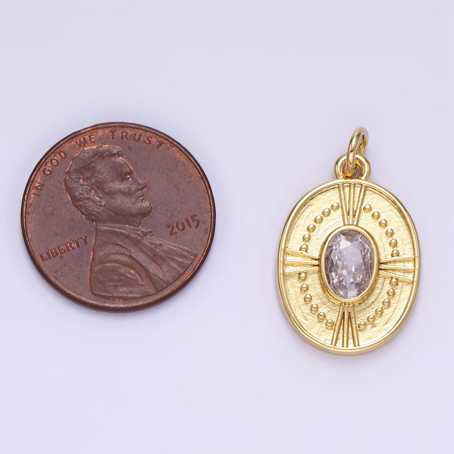 Dainty 18k gold filled oval pendant clear cz oval charm for bracelet necklace component e344
