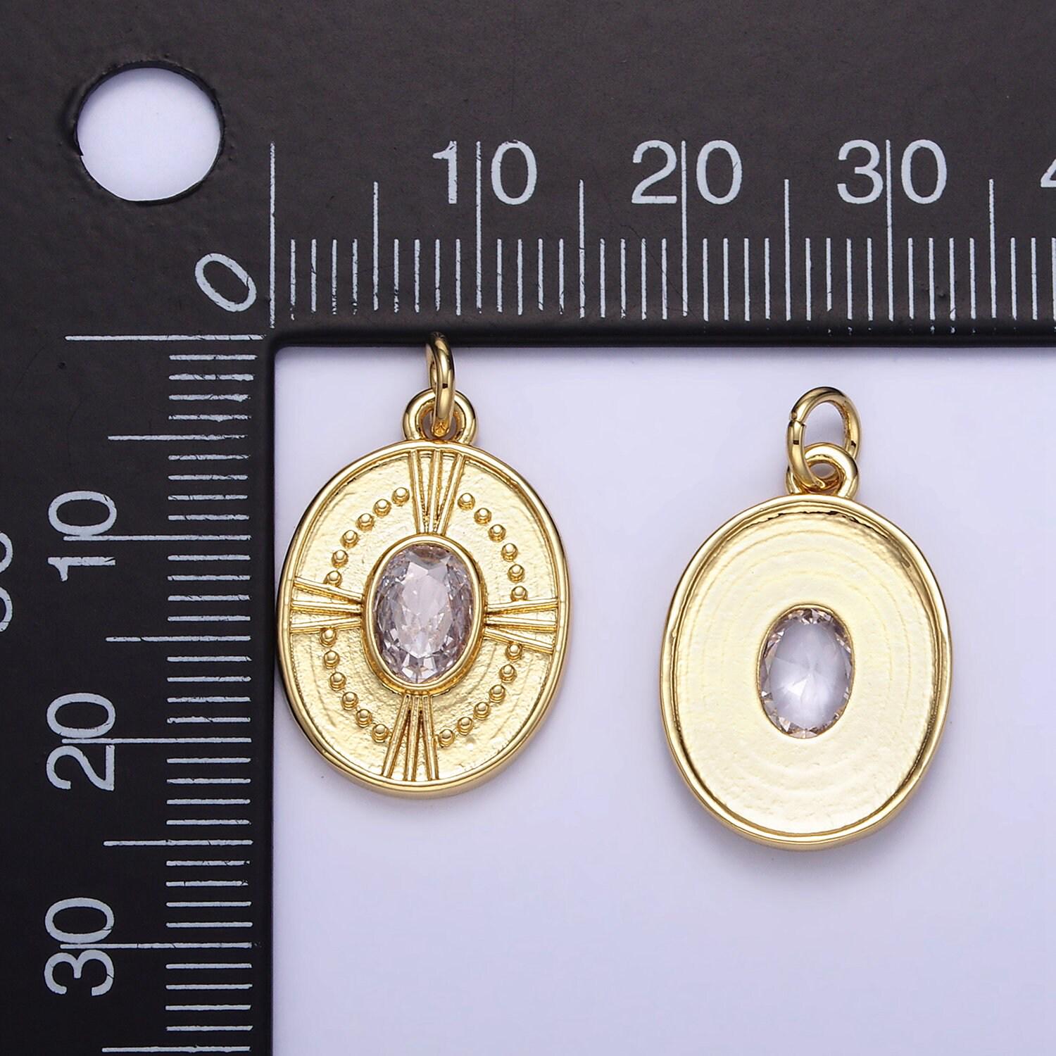Dainty 18k gold filled oval pendant clear cz oval charm for bracelet necklace component e344
