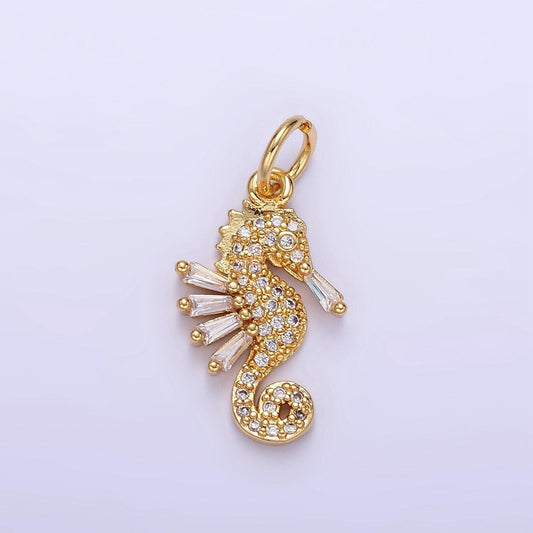24 gold filled mini cubic sea horse charm, dainty seahorse micro pave cz pendant under the sea animal charm inspired e342