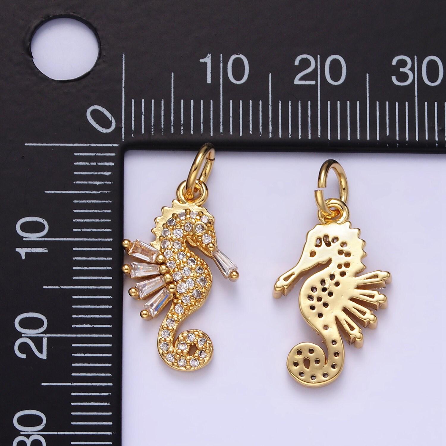 24 gold filled mini cubic sea horse charm, dainty seahorse micro pave cz pendant under the sea animal charm inspired e342