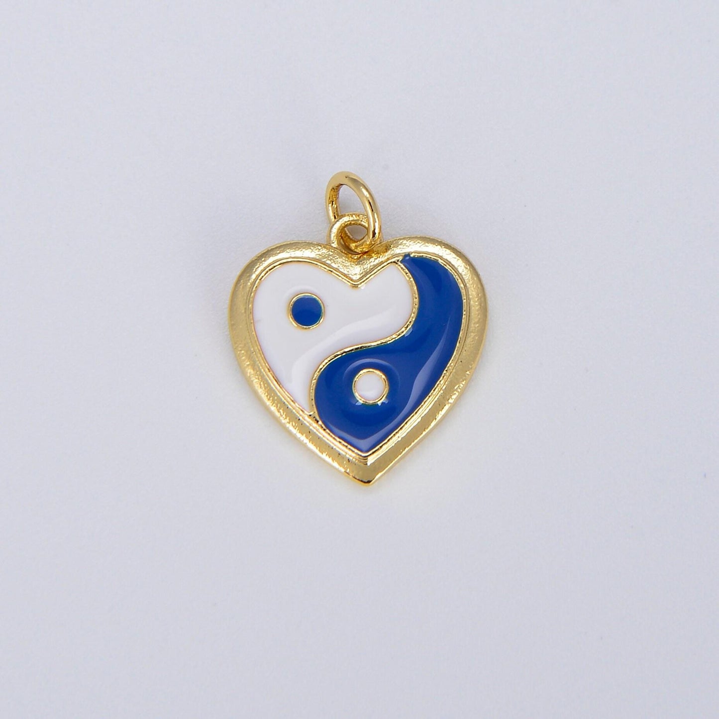 Dainty gold yin yang charm, gold heart charm yin & yang charms for bracelet necklace earring component colorful enamel pendant e297
