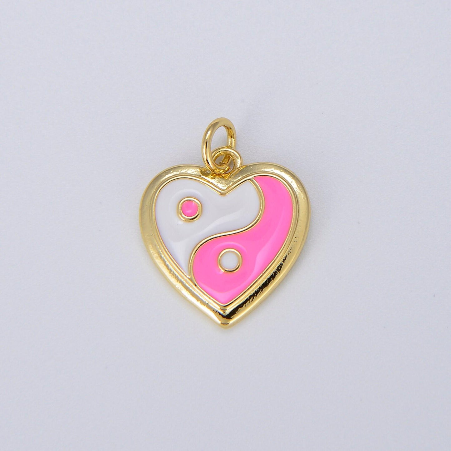 Dainty gold yin yang charm, gold heart charm yin & yang charms for bracelet necklace earring component colorful enamel pendant e297