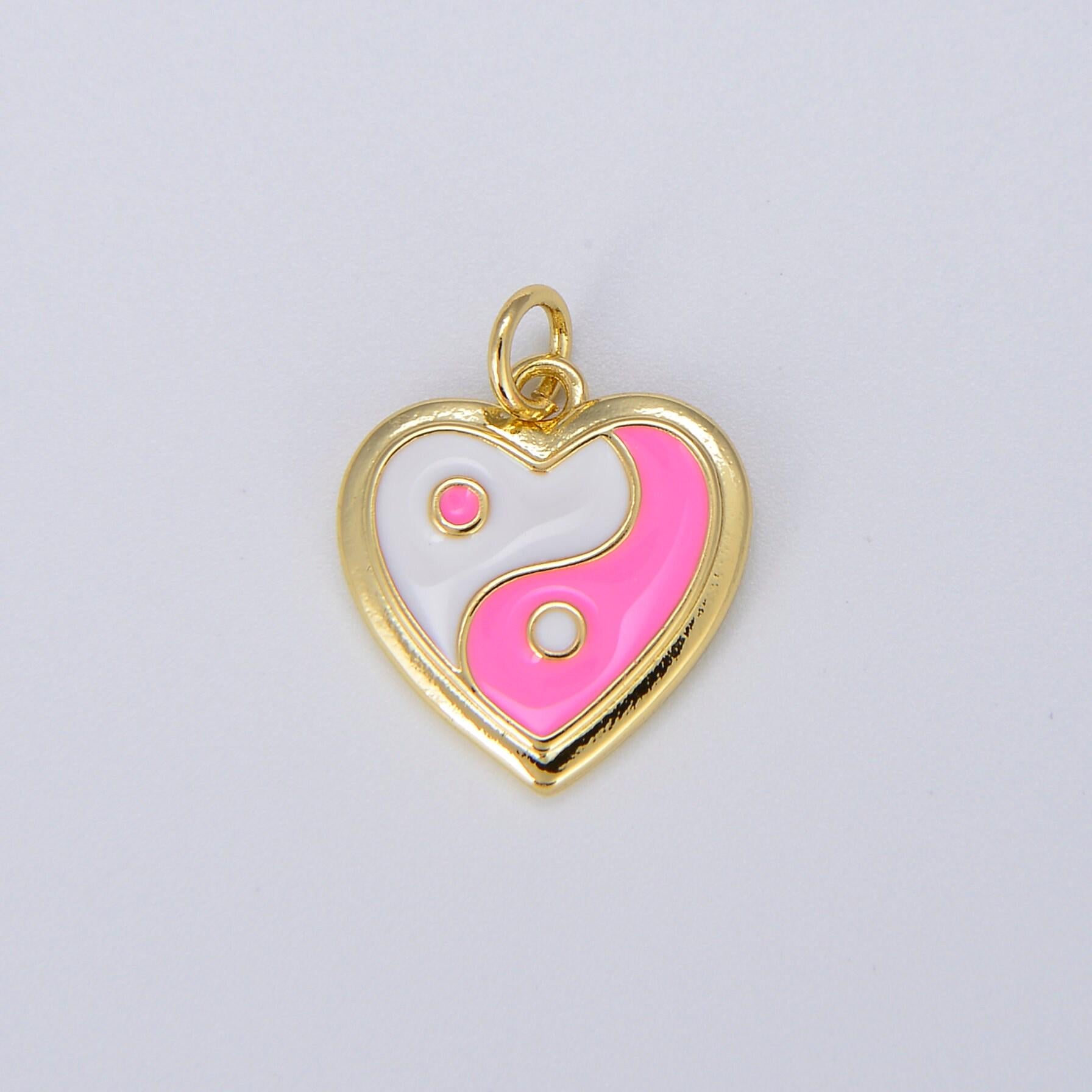 Dainty gold yin yang charm, gold heart charm yin & yang charms for bracelet necklace earring component colorful enamel pendant e297