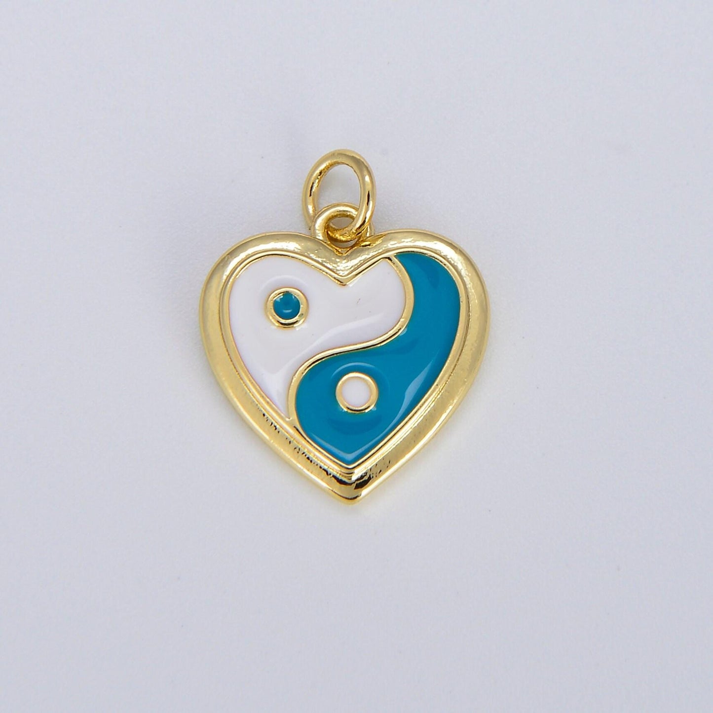 Dainty gold yin yang charm, gold heart charm yin & yang charms for bracelet necklace earring component colorful enamel pendant e297