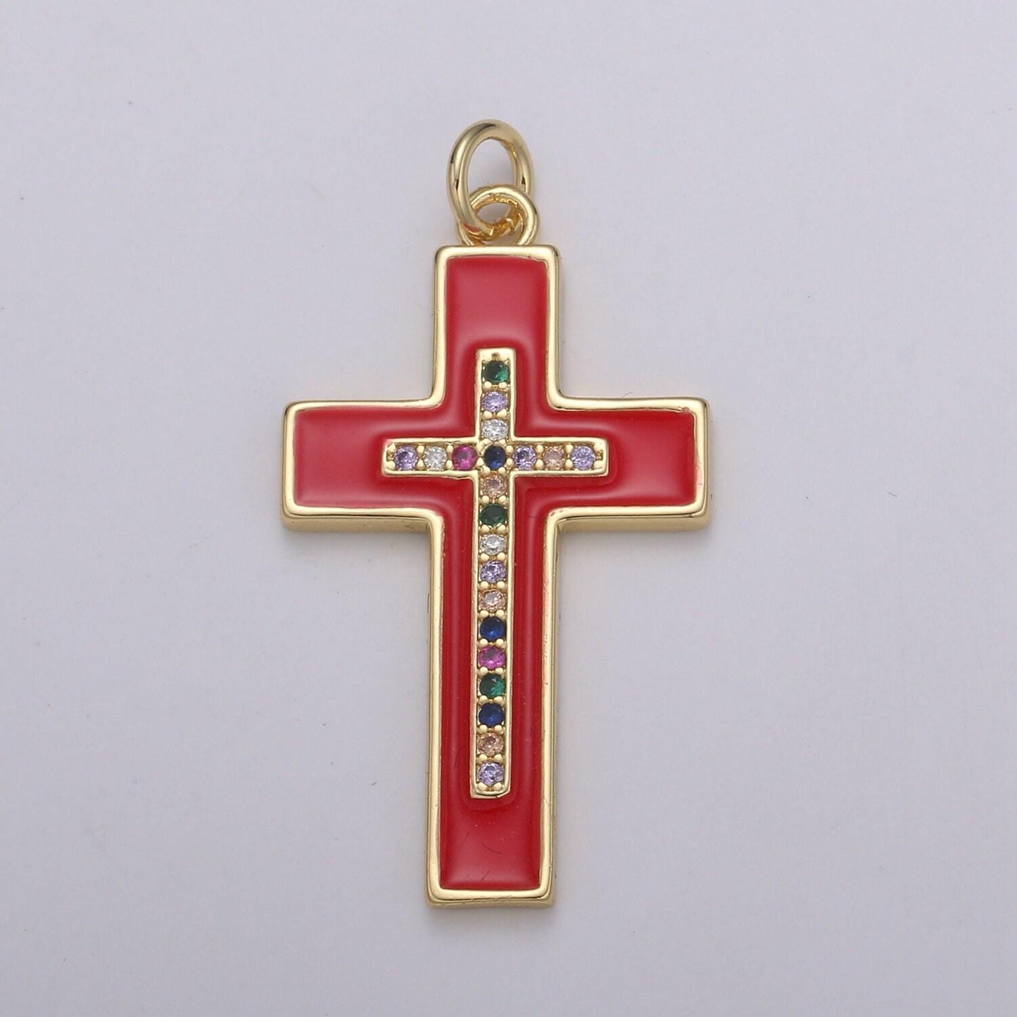 Multi color cubic cross pendant,enamel cz charm,earrings bracelet necklace charm,whitegoldfilled,24k gold jewelry e215,e216,e217,e275