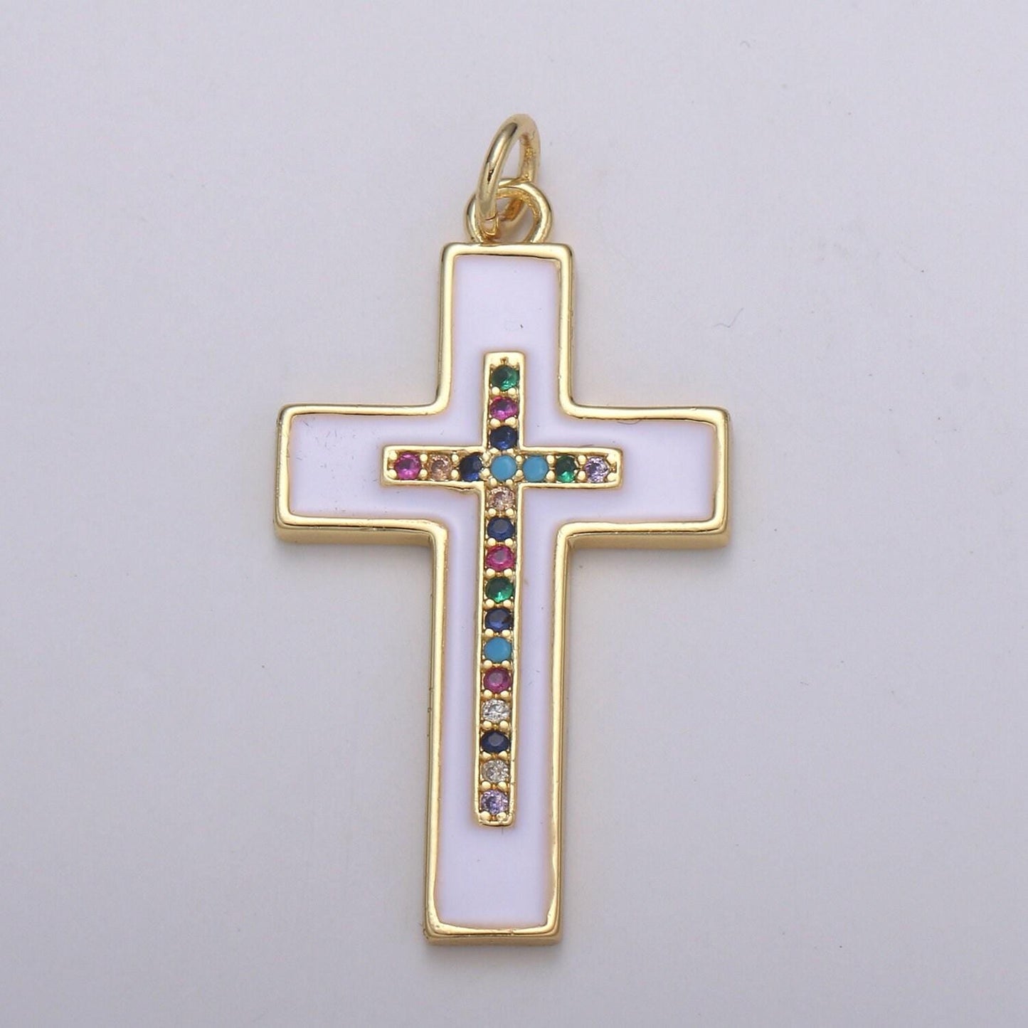 Multi color cubic cross pendant,enamel cz charm,earrings bracelet necklace charm,whitegoldfilled,24k gold jewelry e215,e216,e217,e275