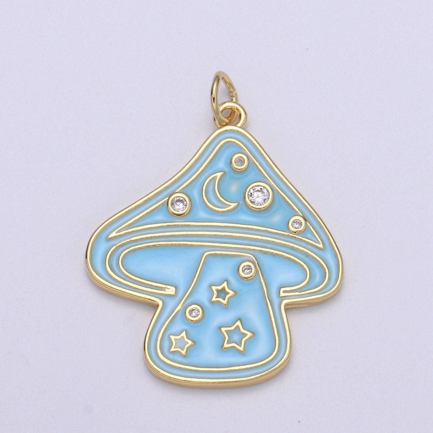 Gold mushroom charms, enamel magic mushroom pendant for necklace fantasy celestial jewelry for statement necklace e-263