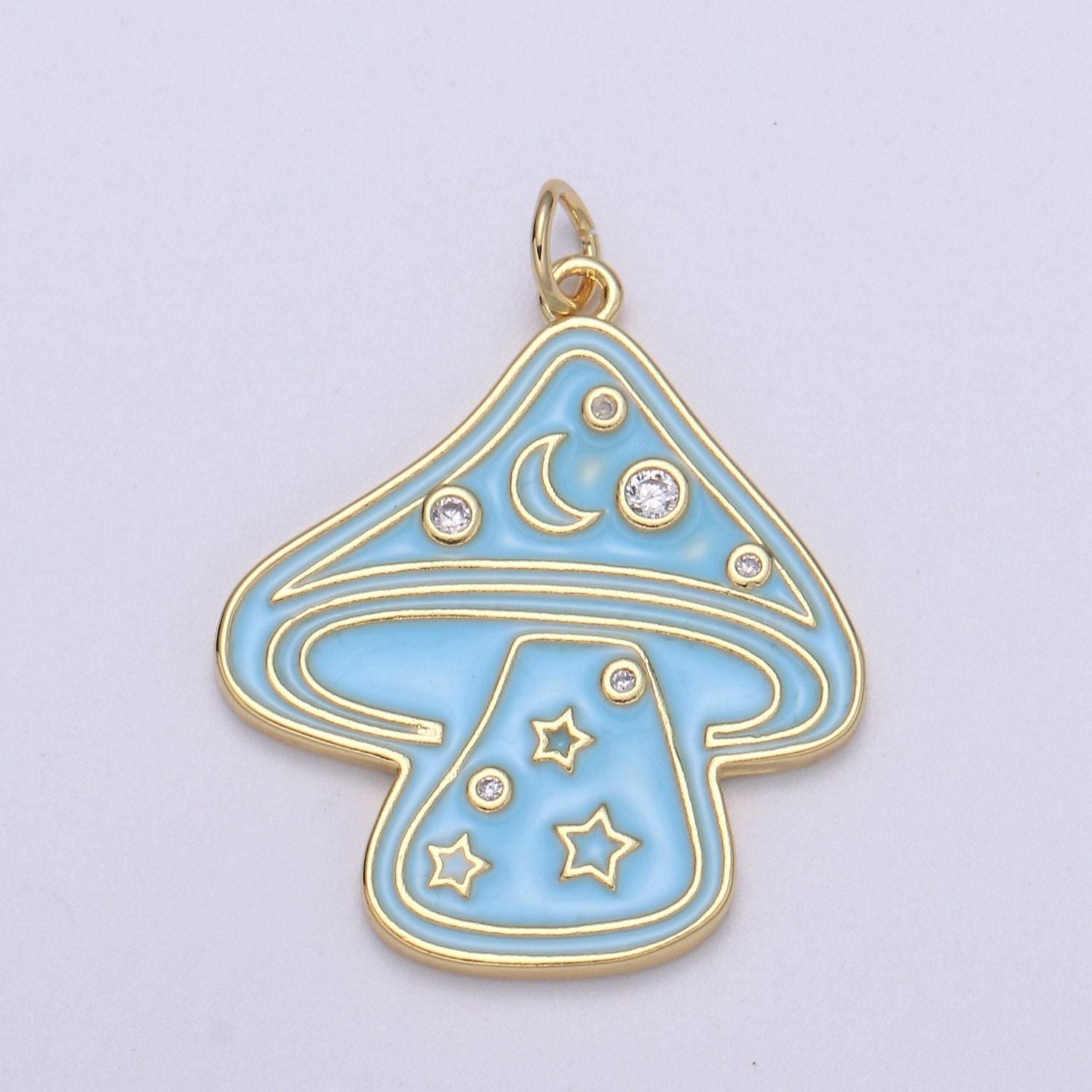 Gold mushroom charms, enamel magic mushroom pendant for necklace fantasy celestial jewelry for statement necklace e-263