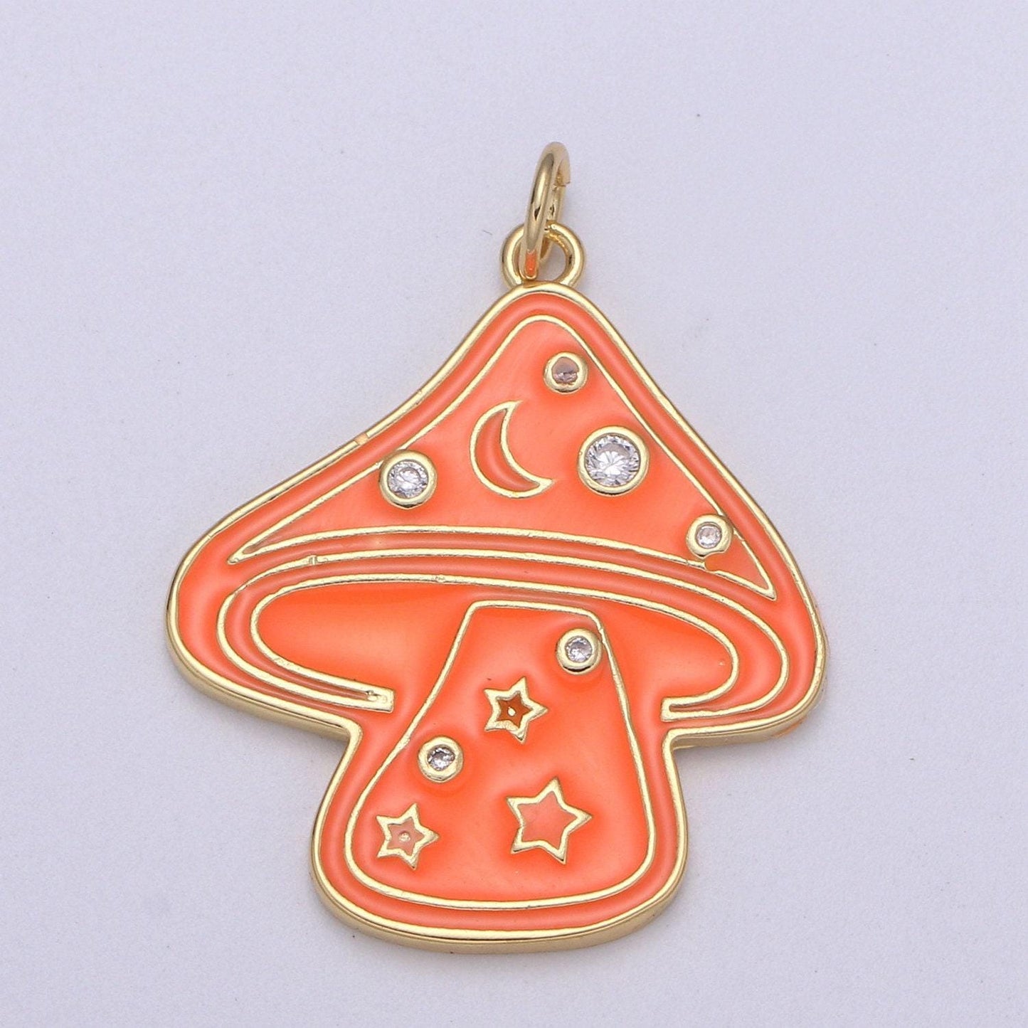 Gold mushroom charms, enamel magic mushroom pendant for necklace fantasy celestial jewelry for statement necklace e-263