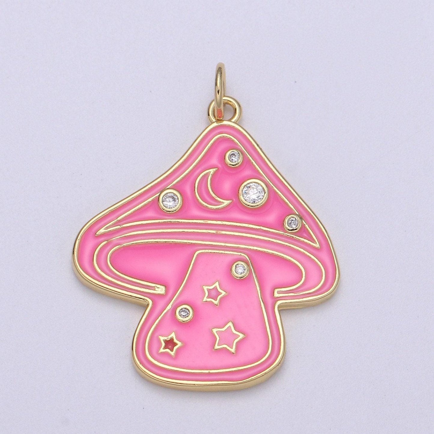 Gold mushroom charms, enamel magic mushroom pendant for necklace fantasy celestial jewelry for statement necklace e-263