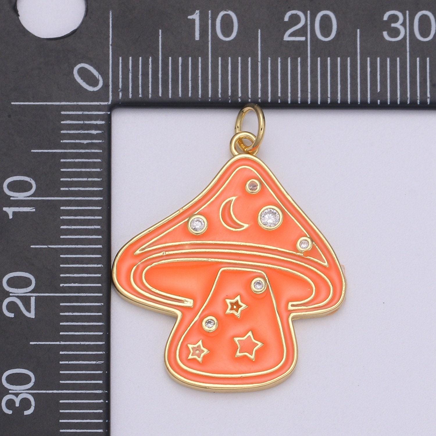 Gold mushroom charms, enamel magic mushroom pendant for necklace fantasy celestial jewelry for statement necklace e-263