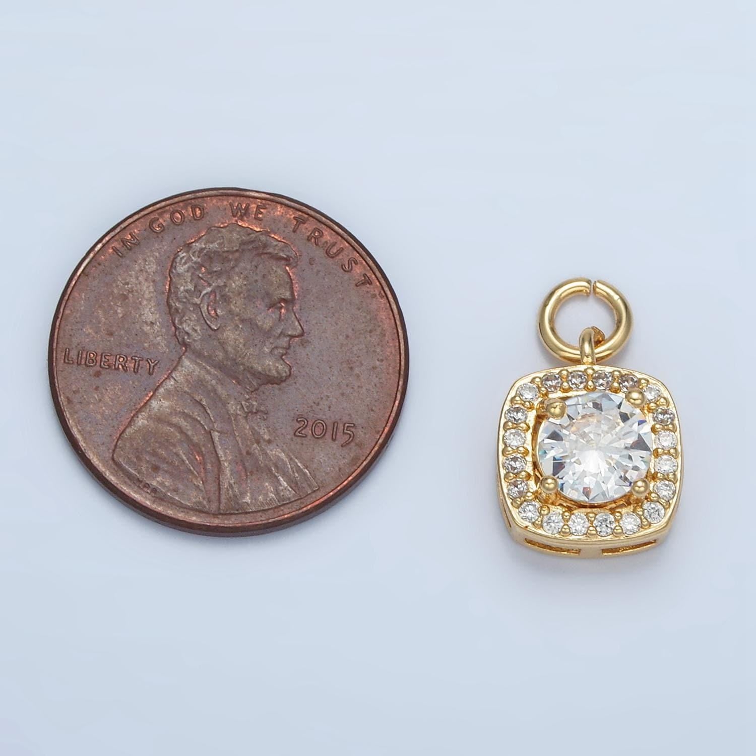 Clear micro paved cz on 24k gold filled mini square charm | e-261