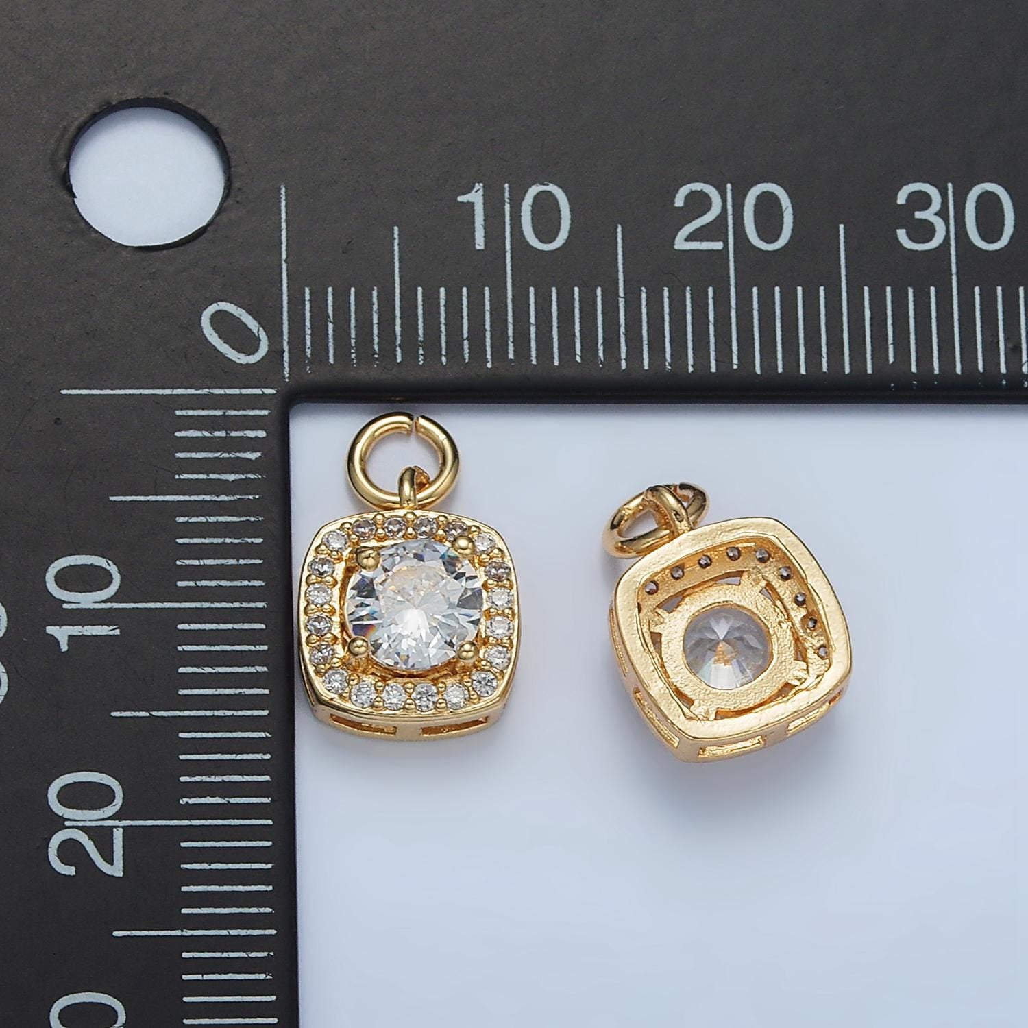 Clear micro paved cz on 24k gold filled mini square charm | e-261