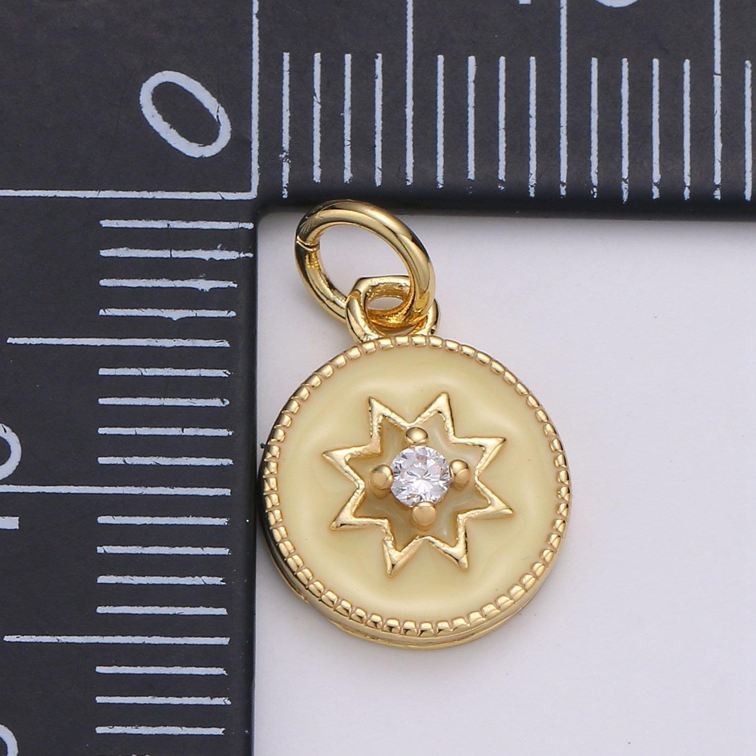 1pc star button round coin 24k gold charm, cz solitaire monogram pendant, dainty charm for diy jewelry, chgf-1993