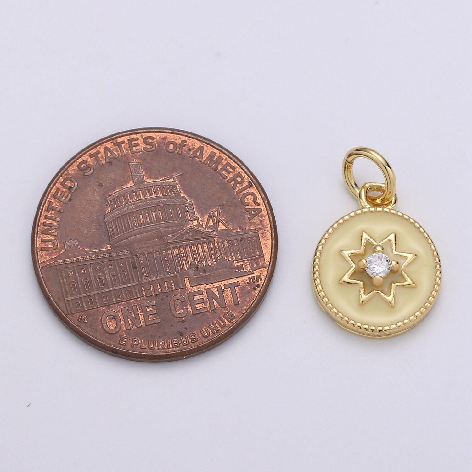 1pc star button round coin 24k gold charm, cz solitaire monogram pendant, dainty charm for diy jewelry, chgf-1993