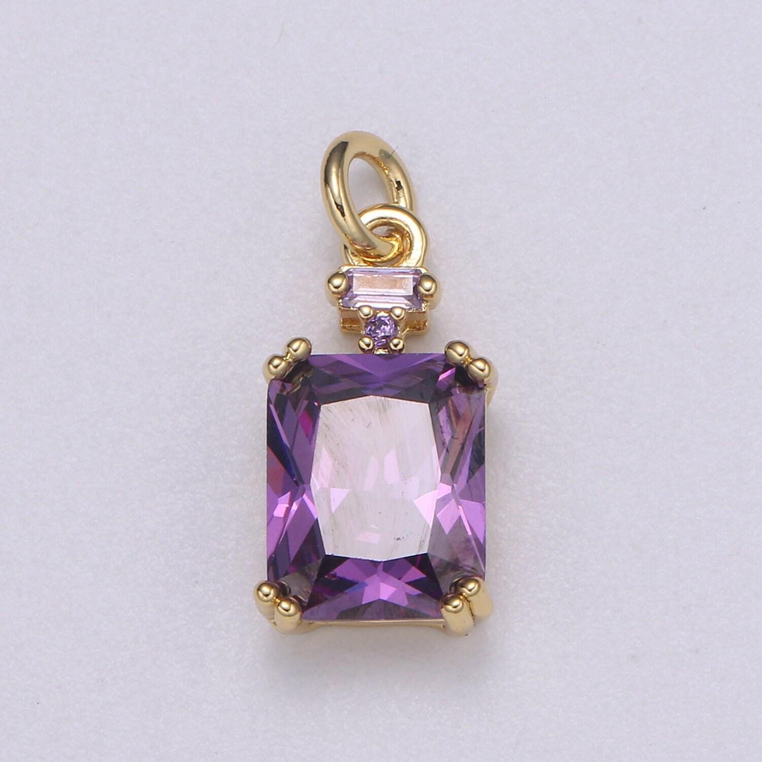 1x emerald cut charm gold pendant, solitaire cz charm for statement jewelry, sophisticate vintage design, e247