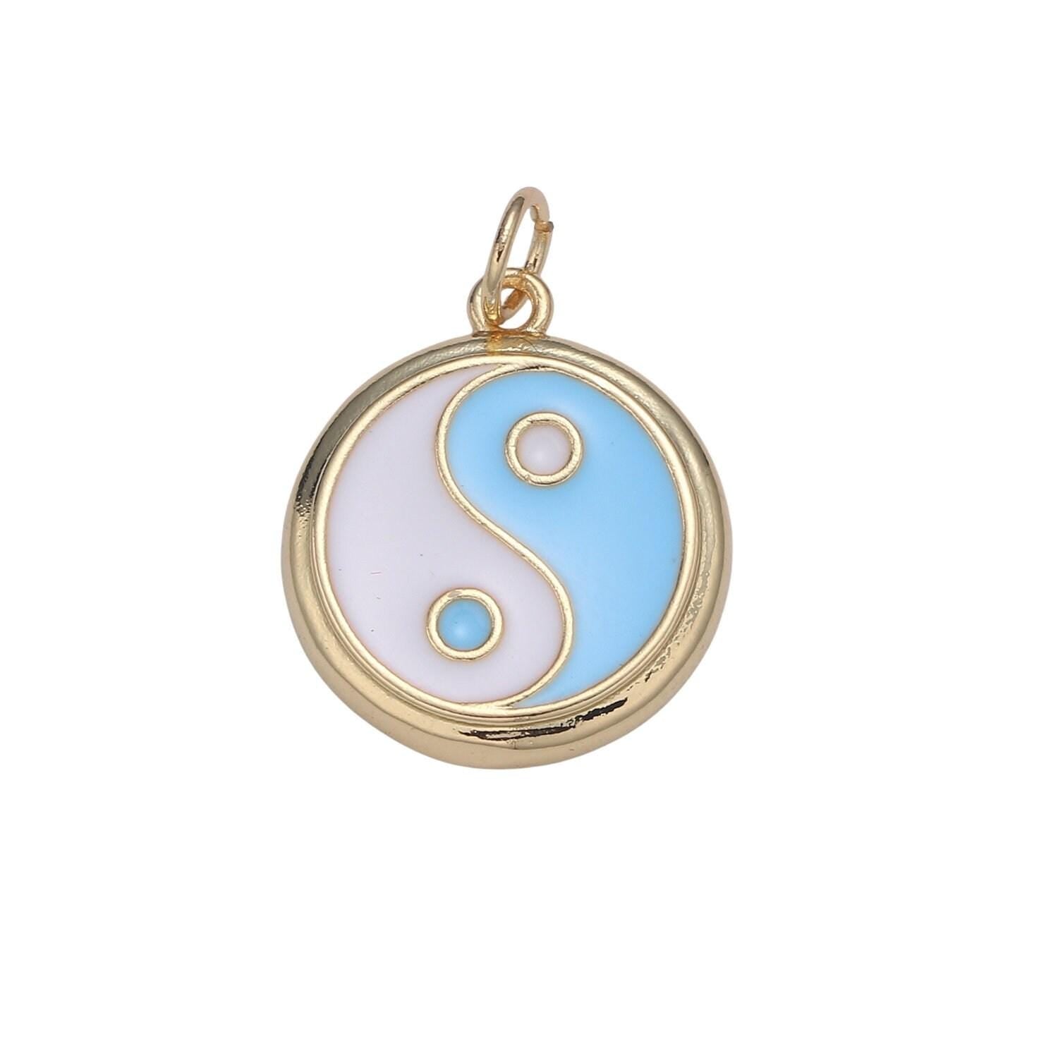 Dainty colorful enamel gold yin yang charm, 14k gold coin charm yin & yang charms for bracelet necklace earring component green black blue